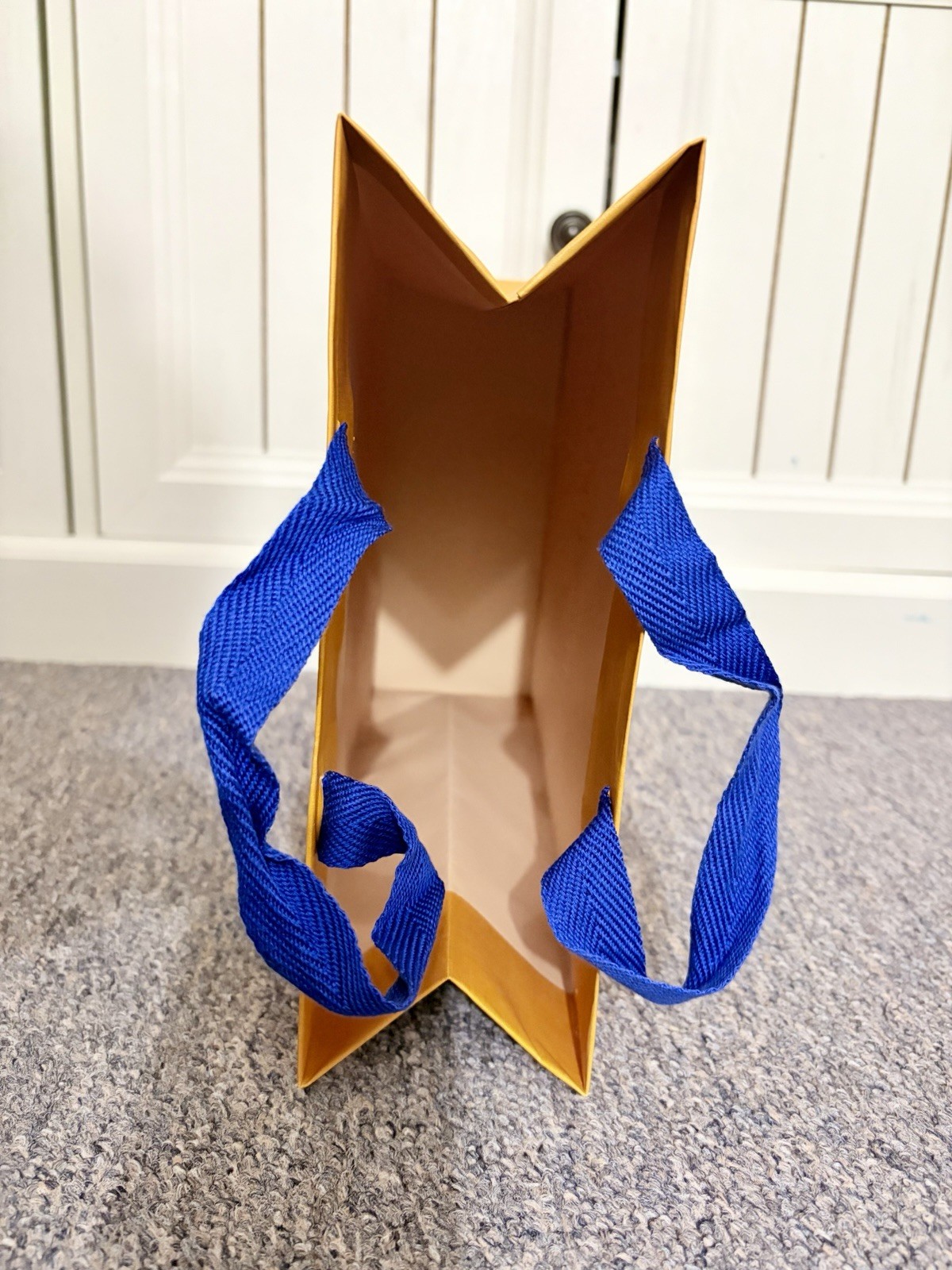 Louis Vuitton Foldable Brown Paper Reusable Shopping Bag with Blue Handles
