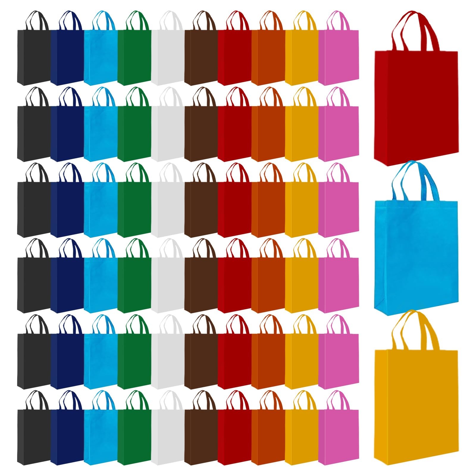 Non Woven Tote Bags Reusable Grocery Handles Multicolor Foldable 14×10 In 60 PCS