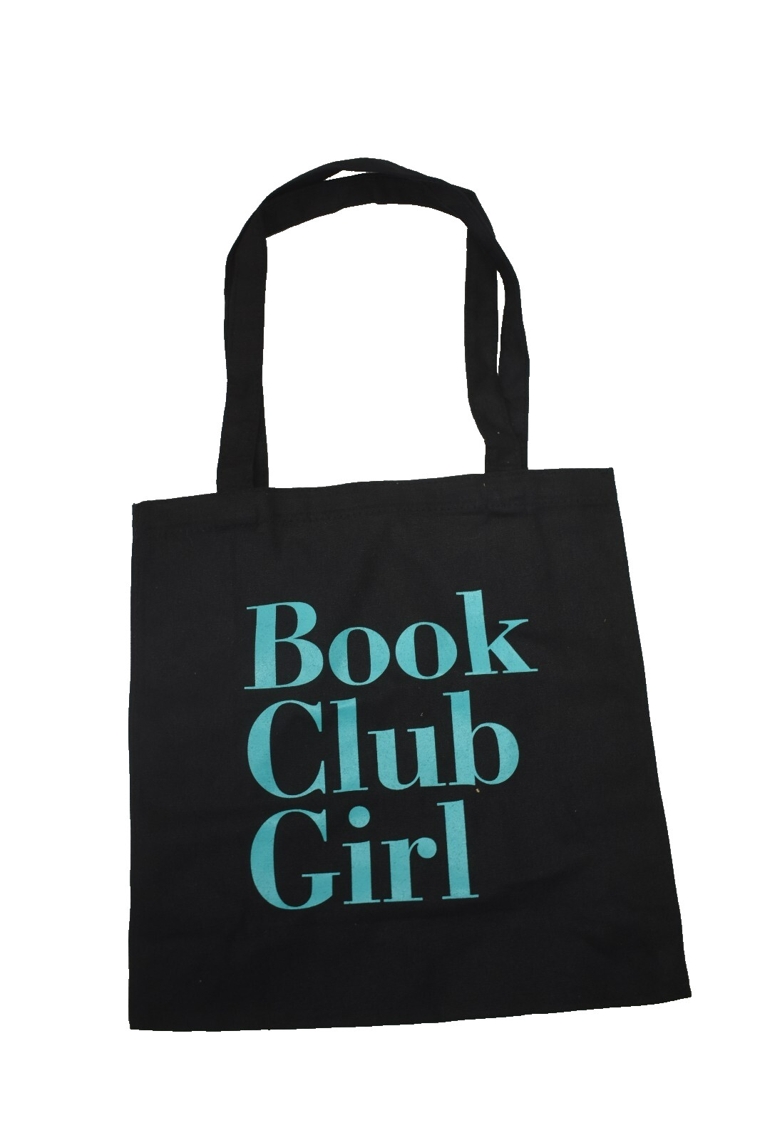 Book Club Girl Square Tote Bag Reusable Bag Teal?black 2 Handle Carry 13″ x 14″