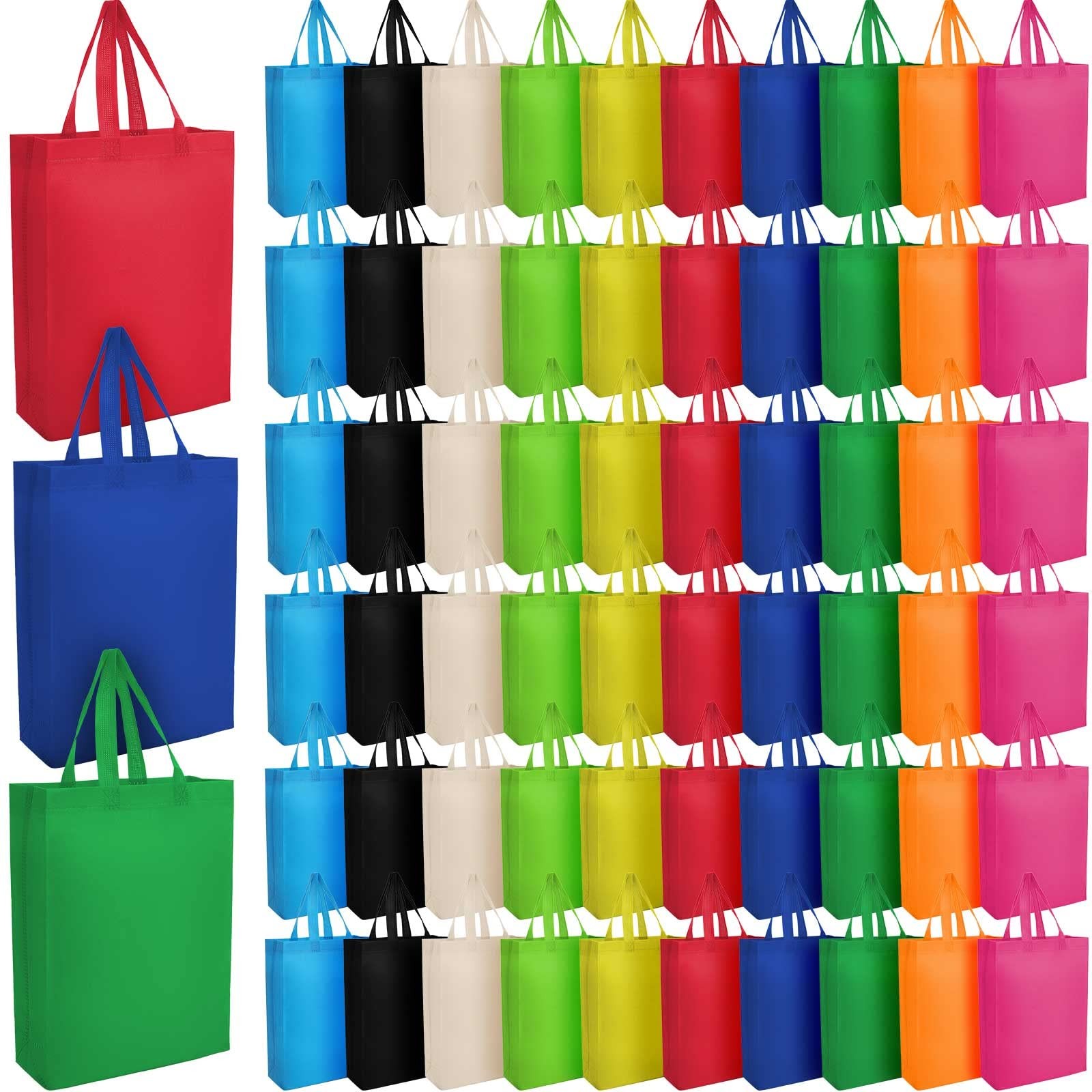80 Pieces Reusable Grocery Bags Bulk Non Woven Tote Bags Multicolor Gift Shop…