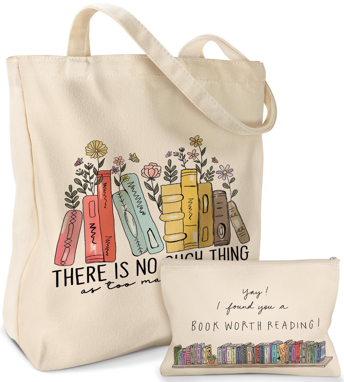 Aesthetic 2 Set Canvas Tote Bag – with Cosmetic Makeup Zipper Pouch Bag for W…