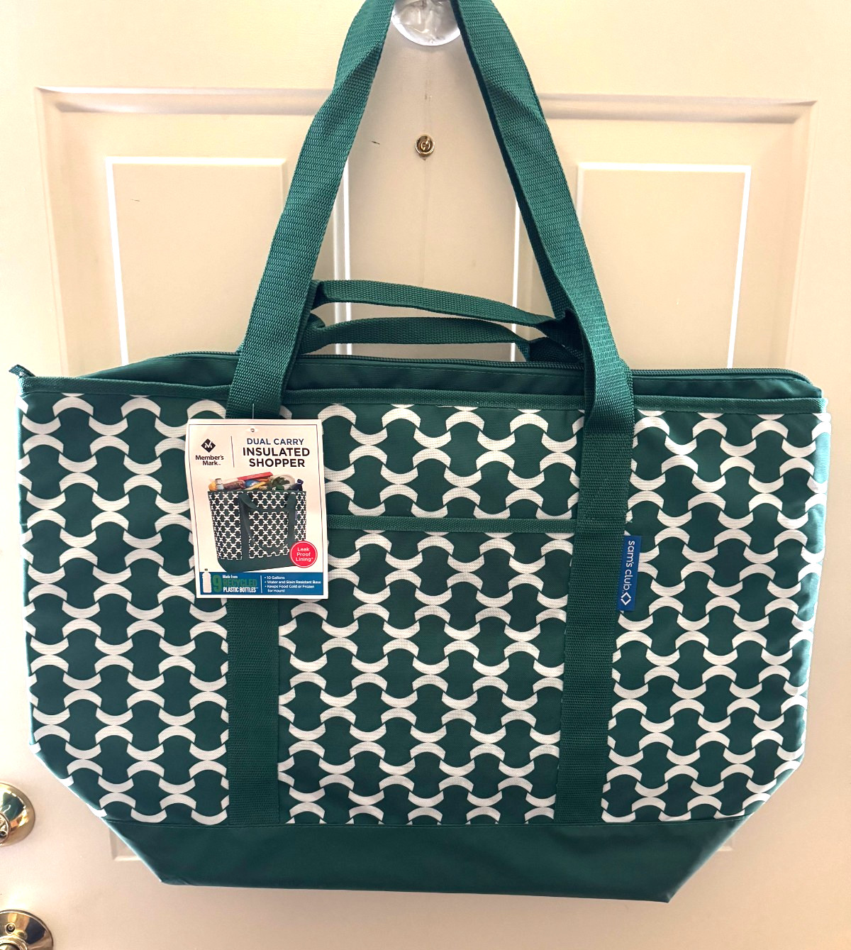 Member’s Mark Cooler Tote 25×17 Insulated Shopping Bag Green Geo RARE Sams Club