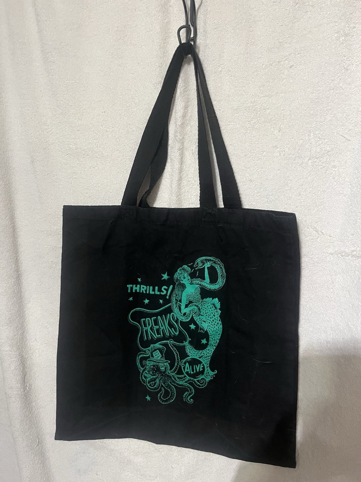 Black/Green Reusable Tote Shopping Bag Mermaid Parade 2022 Graphic 13x6x14