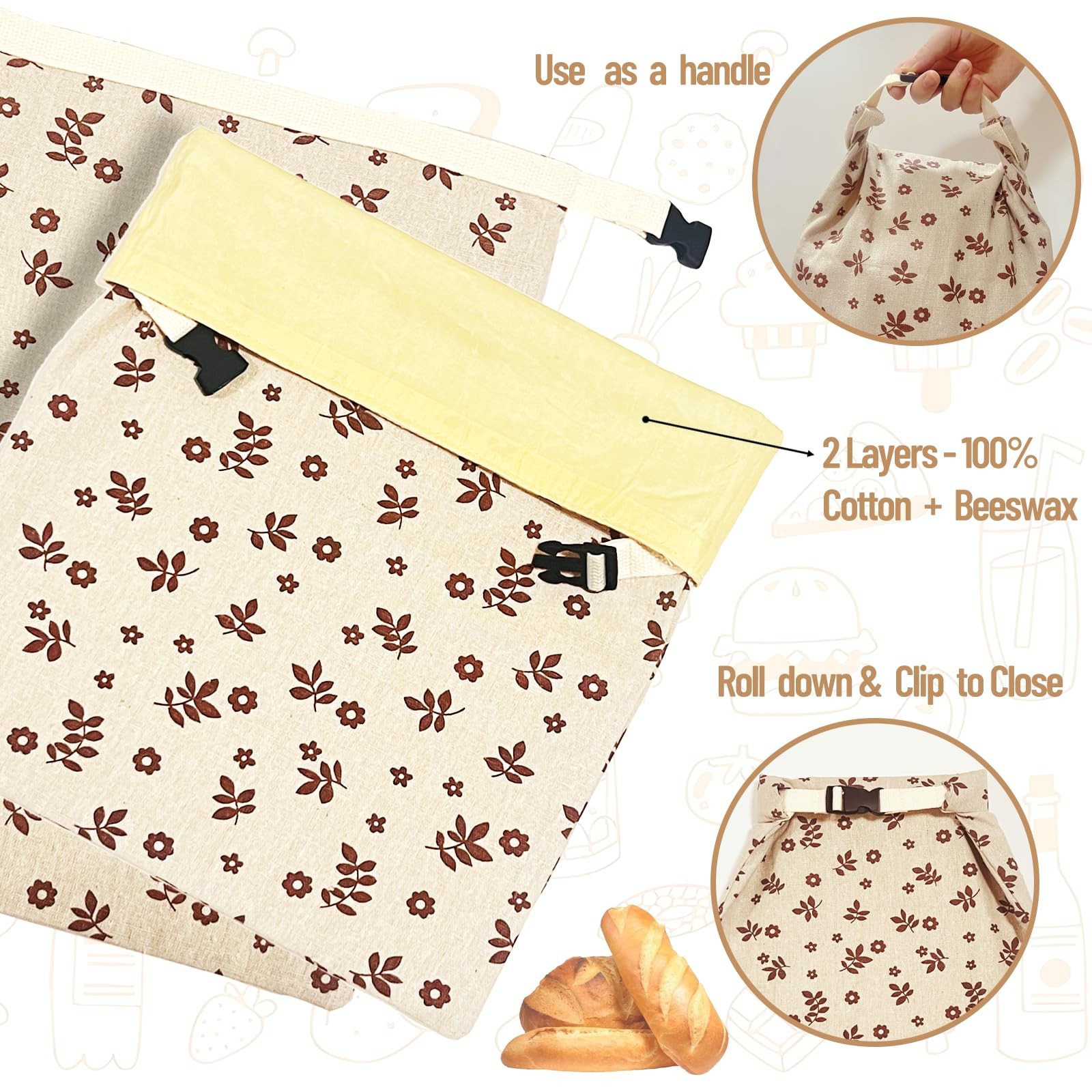 ALIKITCN 2 Packs Reusable Beeswax Bread Bags for Homemade – cotton