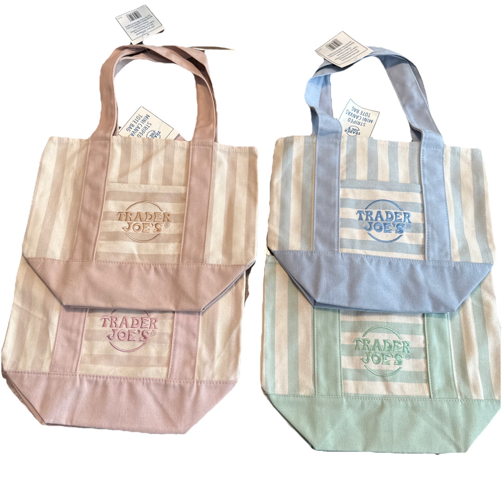 TraderJoe’s 4 Sets Mini Pastel Stripe Canvas Tote Bag In Pink,blue,beige,mint