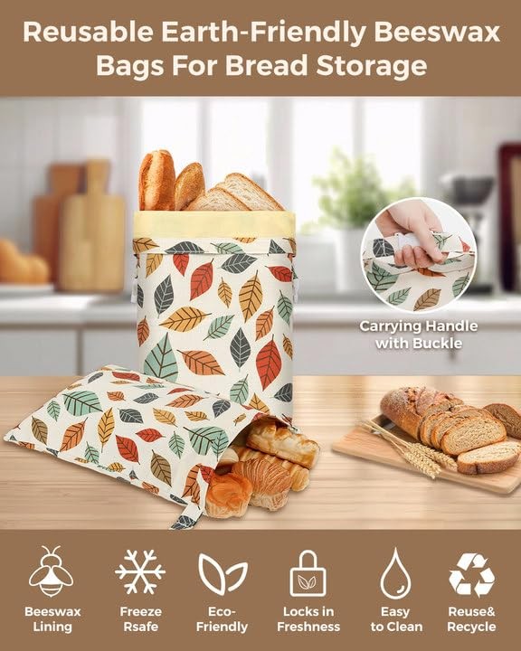 Beeswax Bread Bags for Homemade Bread,Reusable Large