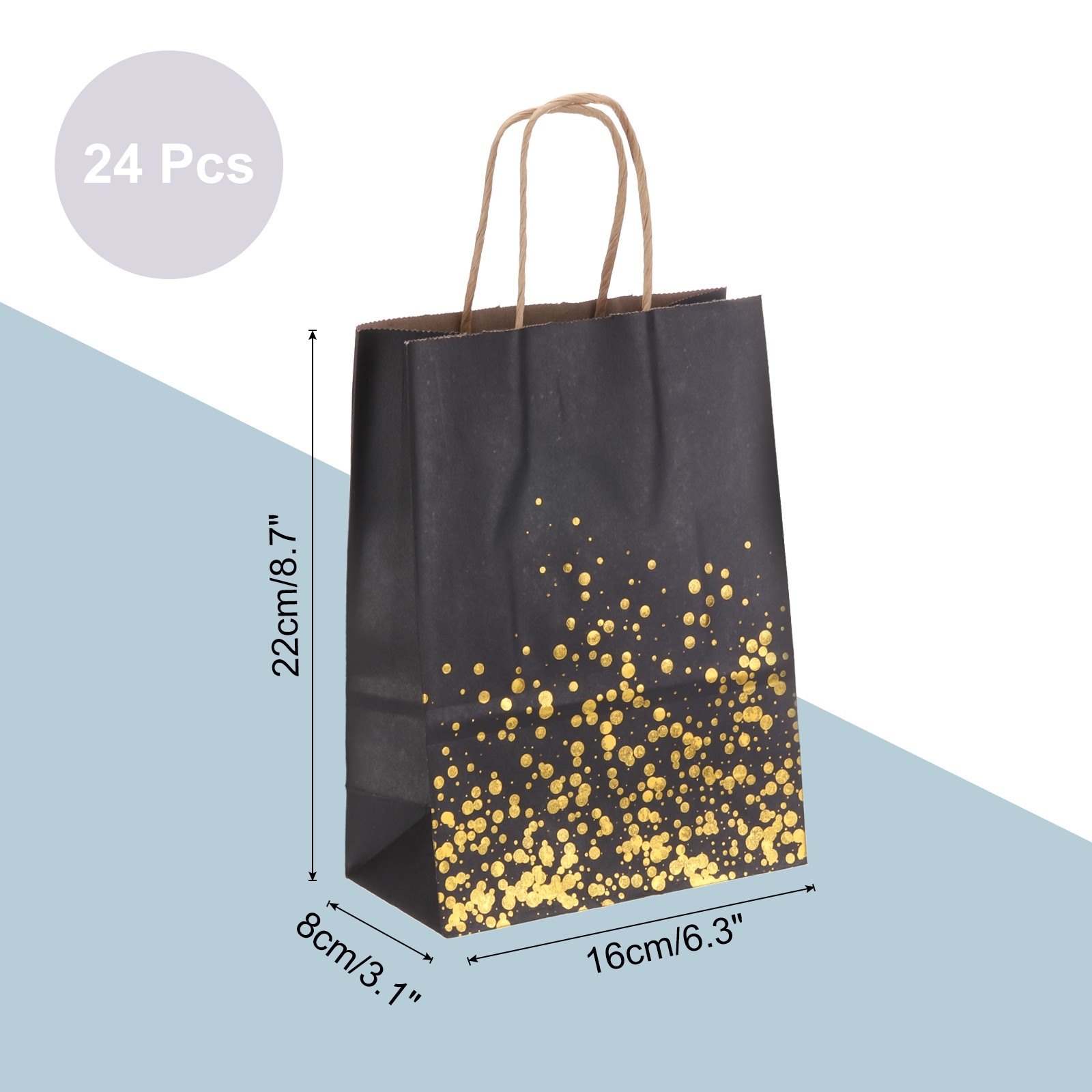24Pcs Kraft Gift Bags with Handles Bulk, Black Gold Dot Party Favor Bags