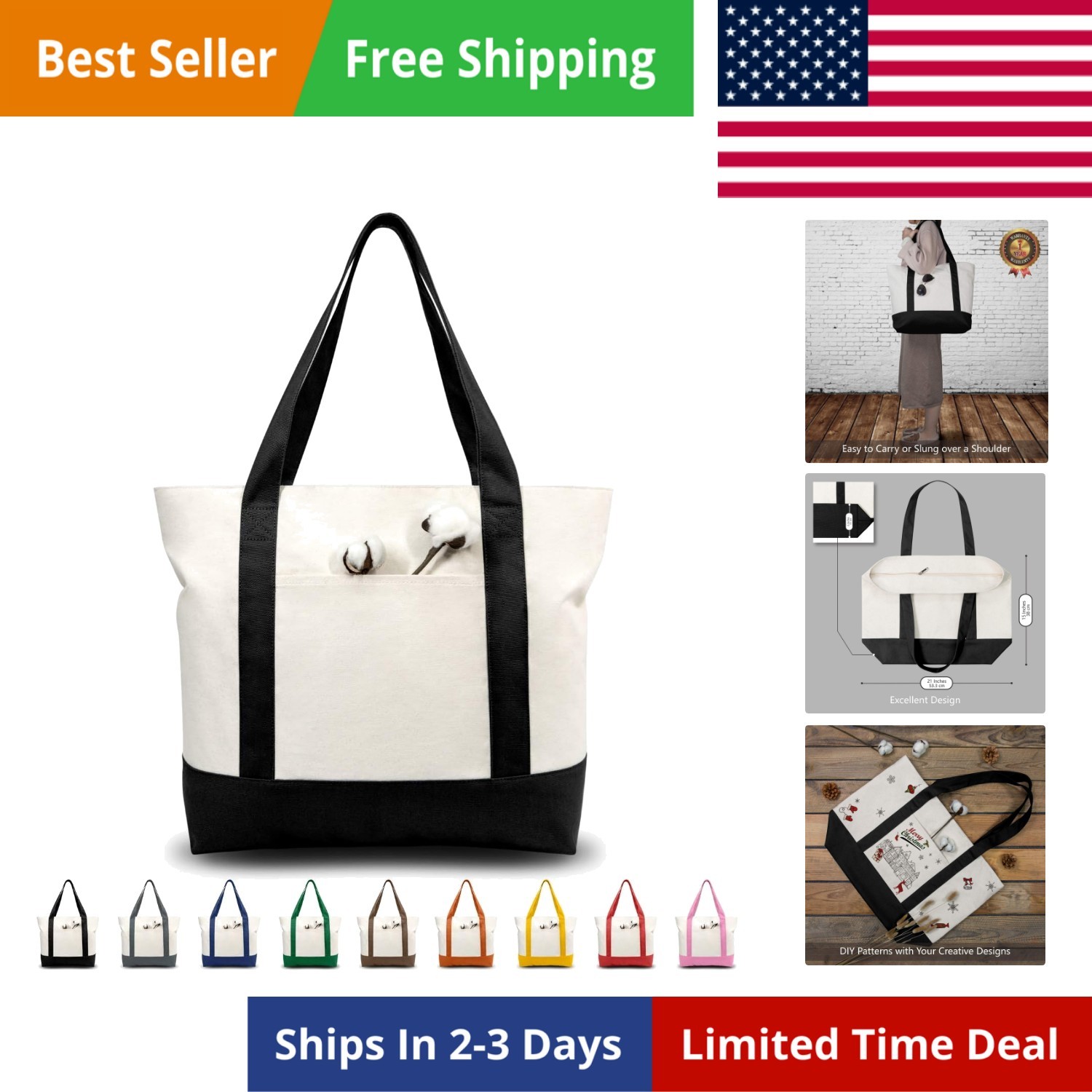 1 | 3 | 6 | 30 Pack Canvas Tote Bag with an External Pocket, Reusable Grocery…