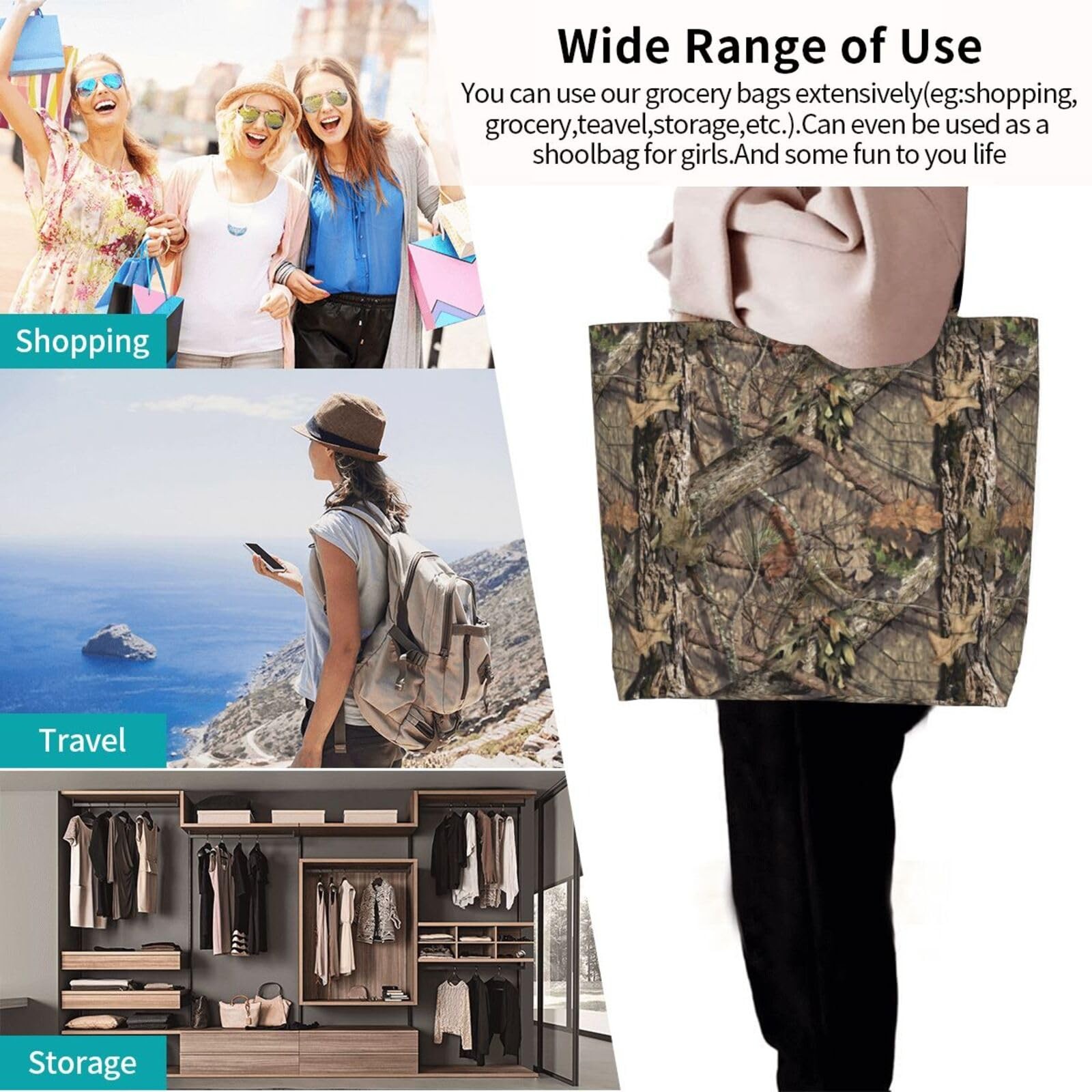 Camo Camouflage Hunting Forest Large Tote Bag Simple Casual Portable Shoulder…