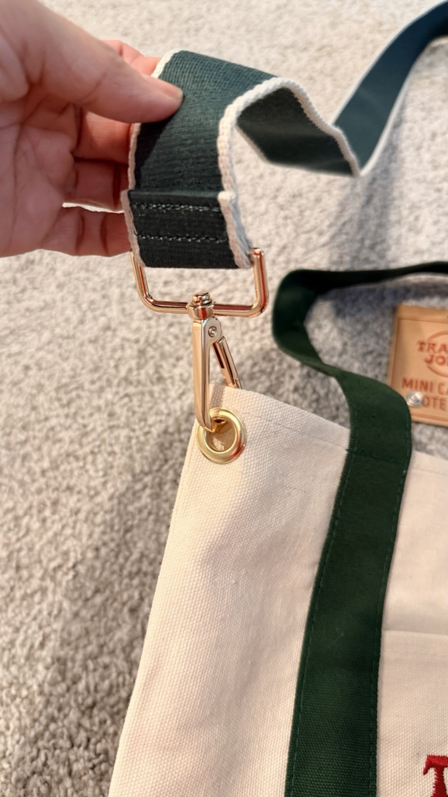 Trader Joe’s Mini Canvas Tote Set, Adjustable Strap, Beige Green, 2 Pack