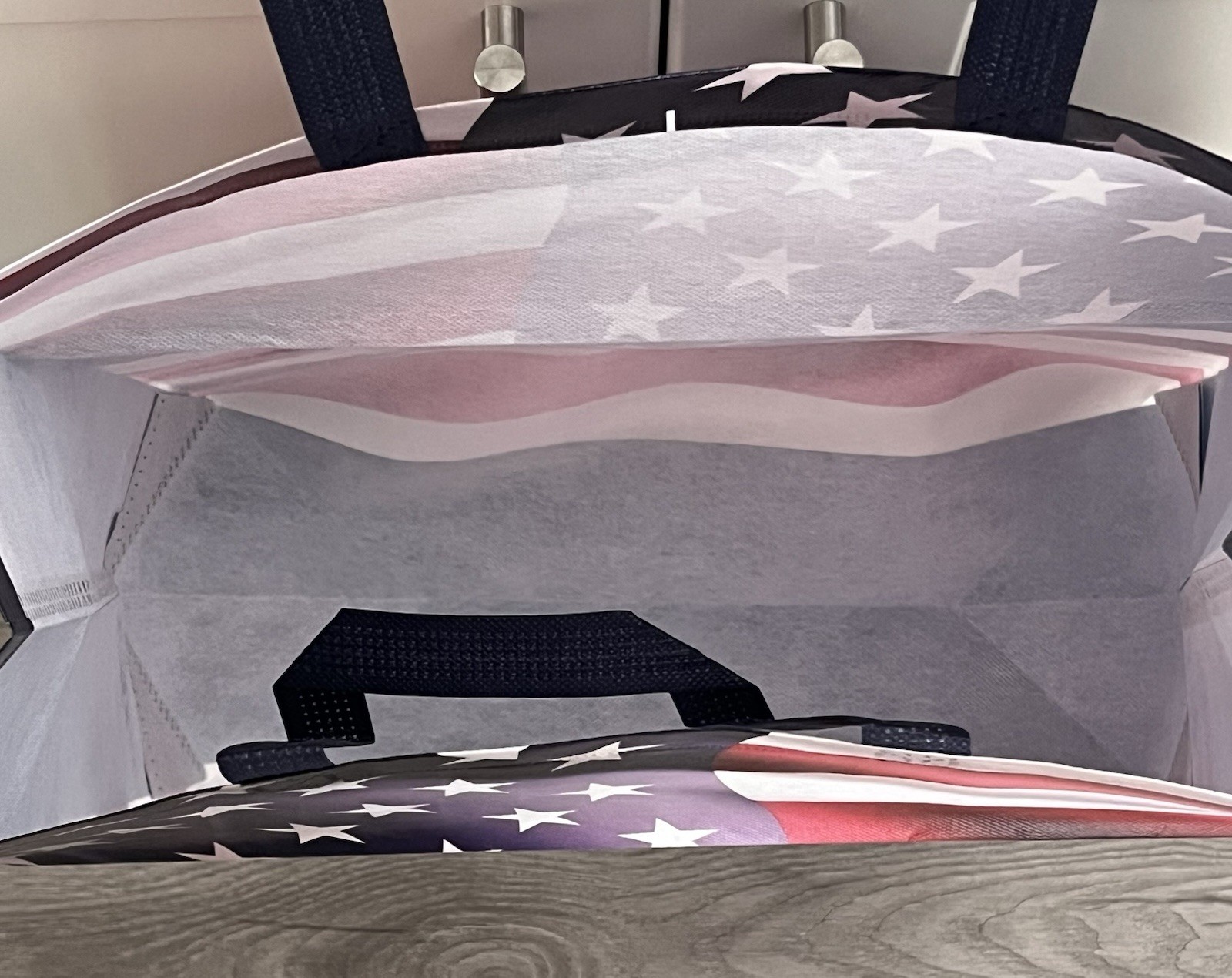 New Red White & Blue American Flag Patriotic Reusable Tote Bag 15” X 13-3/4”