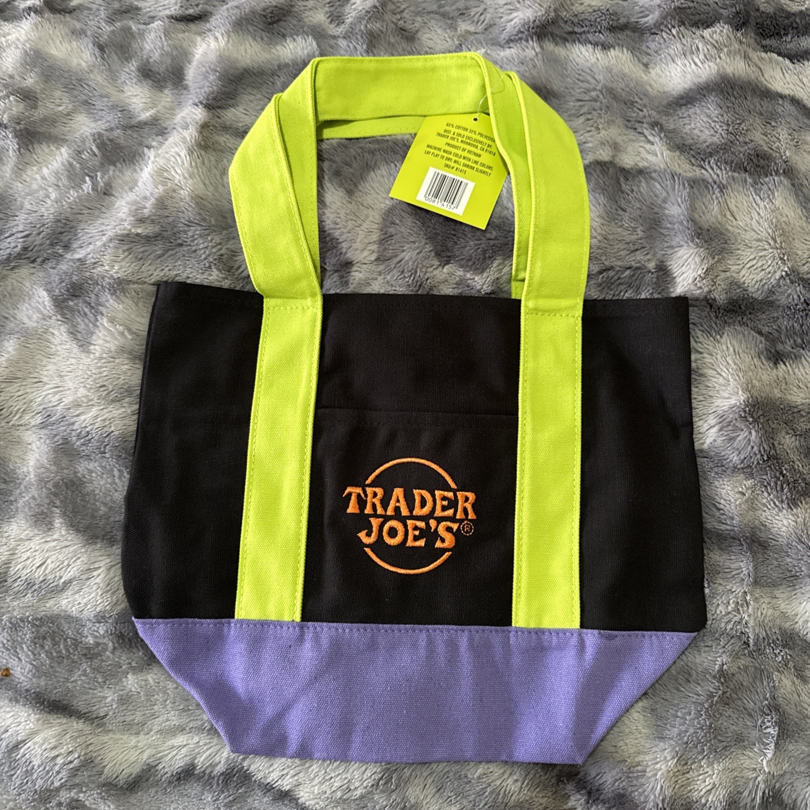 Trader Joe’s Halloween Mini Canvas Tote Bag PURPLE BLACK GREEN Limited Edition