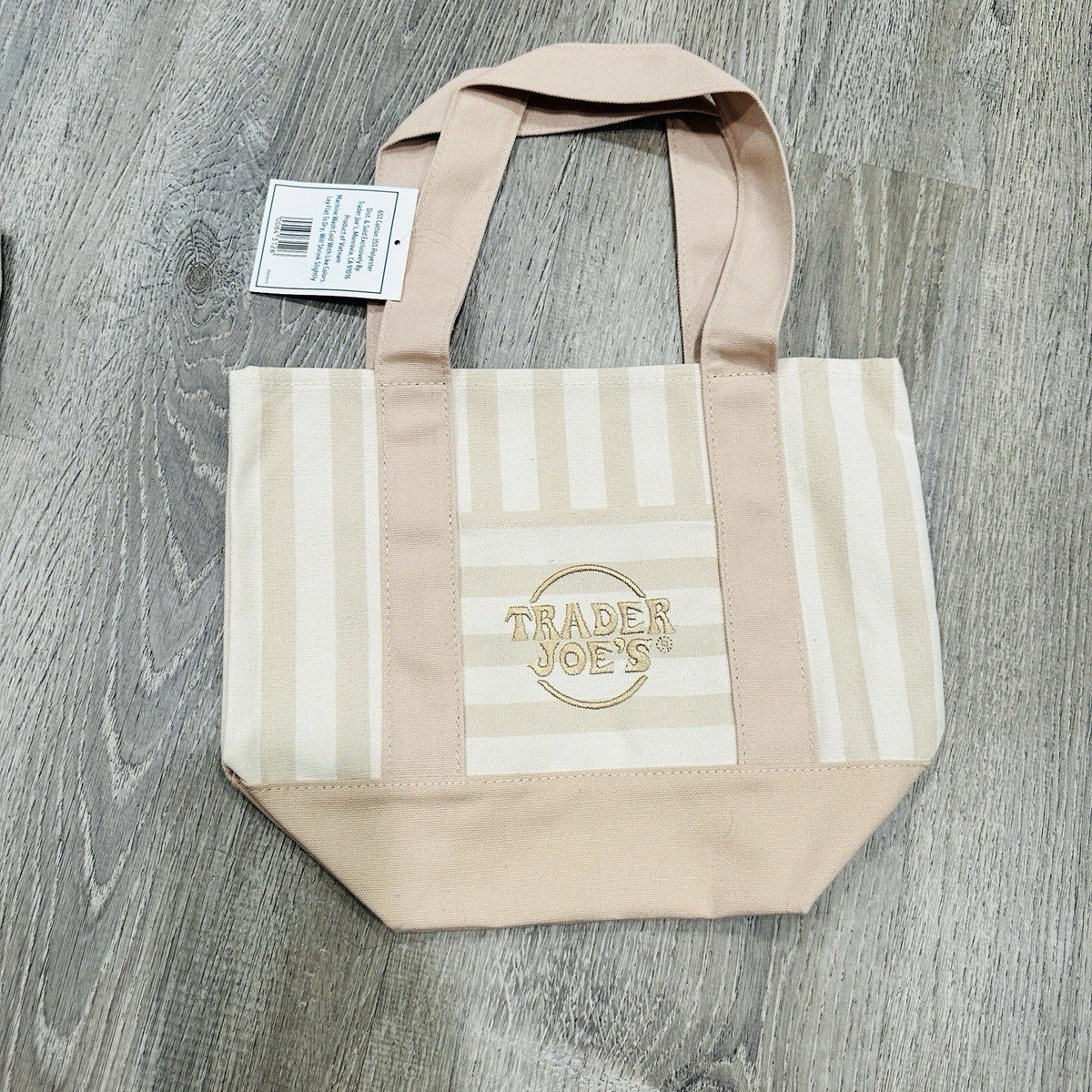 TRADER JOE’S MINI PASTEL STRIPE CANVAS TOTE BAGS SET Of 4 PINK BLUE GREEN BEIGE