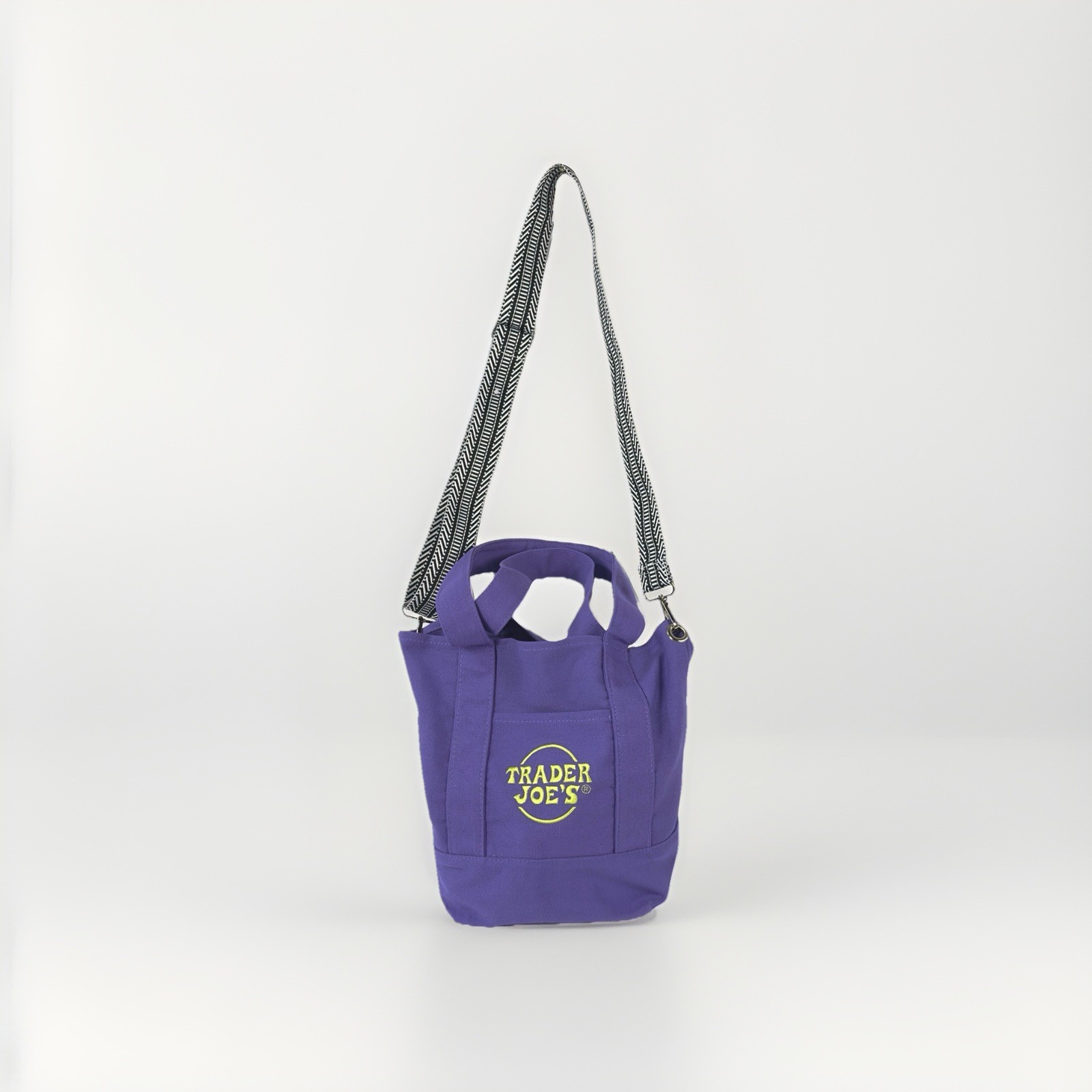 Trader Joe’s Purple Mini Tote Bag CROSSBODY STRAP Purse Handbag