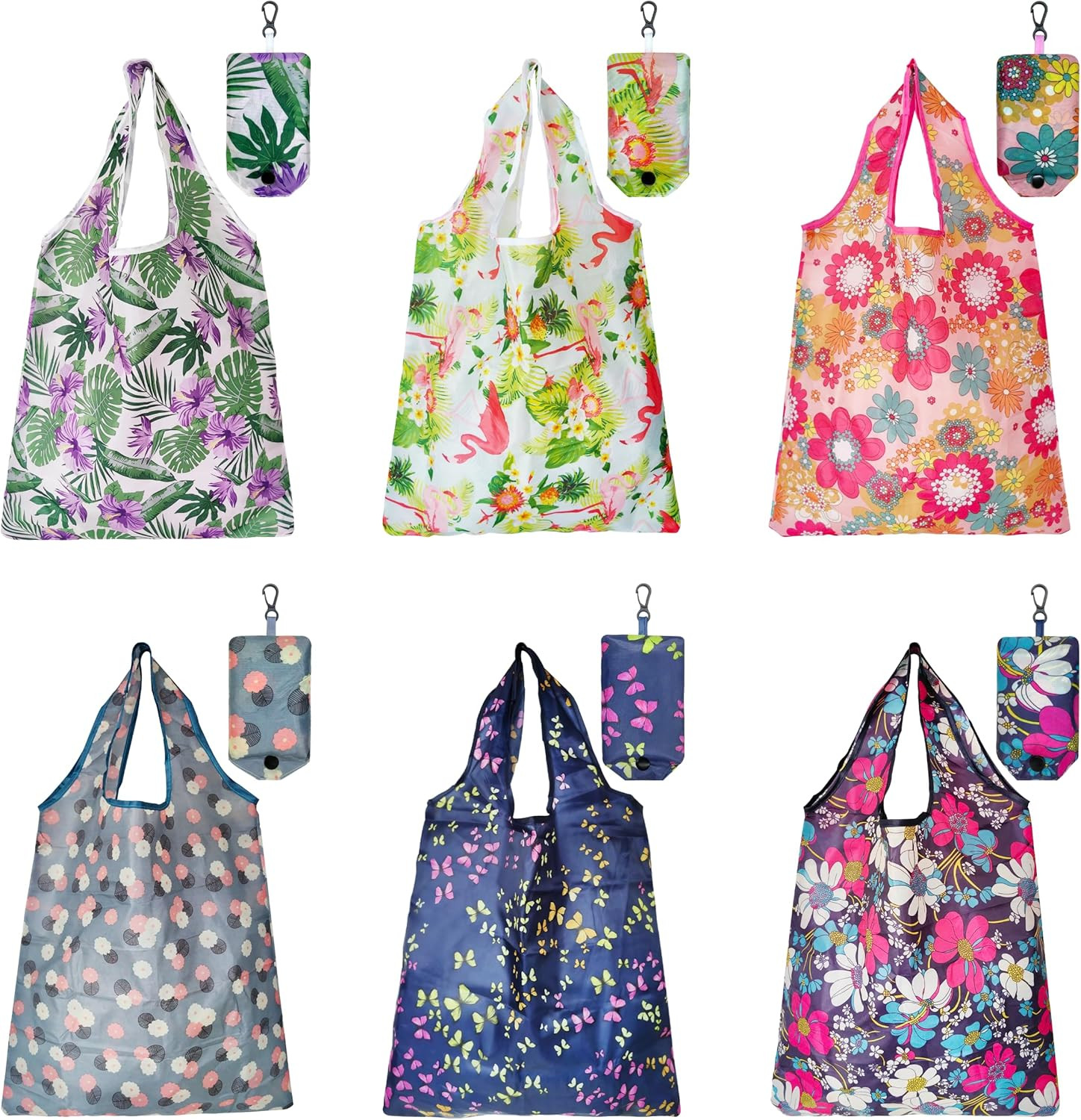 6 Pcs Reusable Shopping Bags, Foldable Grocery Bags in Pocket, Eco-Friendly Trav