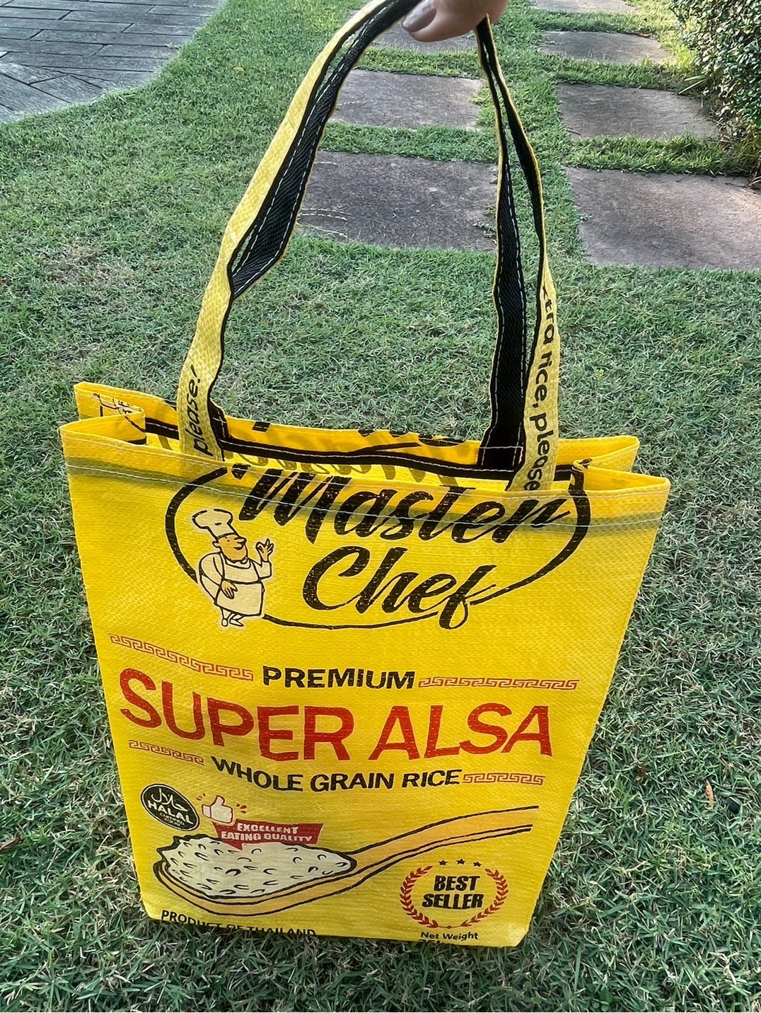 Vintage Shoulder Bag Yellow Rice Sack Eco – Friendly Master Chef Pattern Size XL
