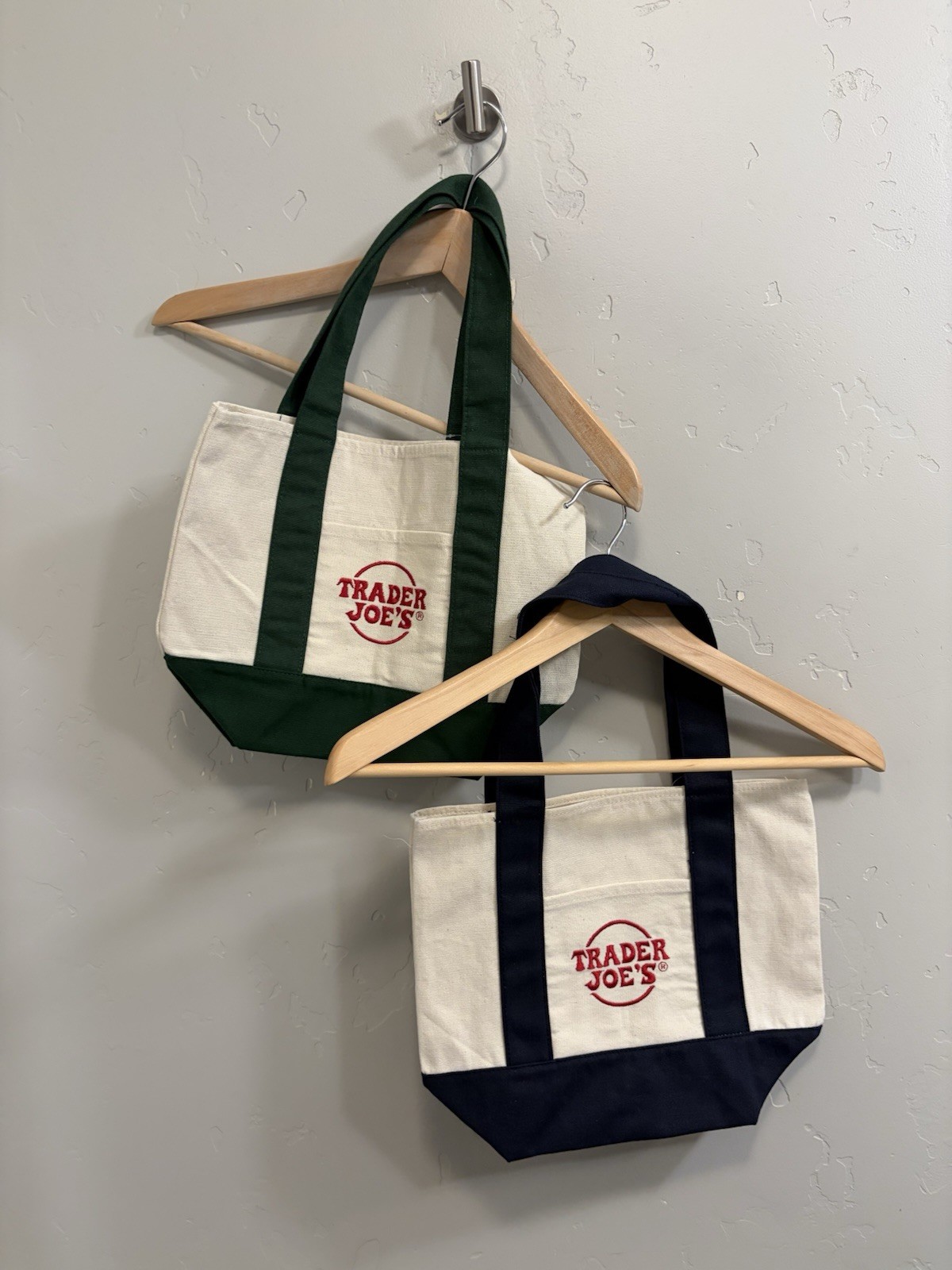 Trader Joe’s NWT (Lot of 2) Blue Mini and Green Mini Canvas Tote Bags 12x10x5