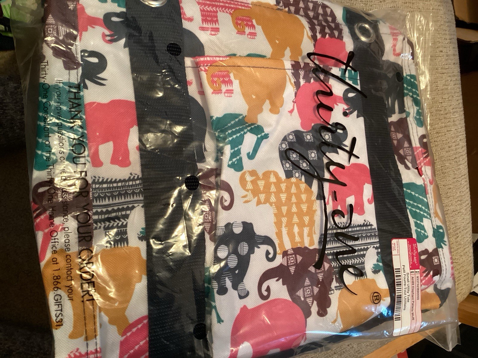 Elephant print Thirty-One Reusable Tote,Foldable,Multicolor.