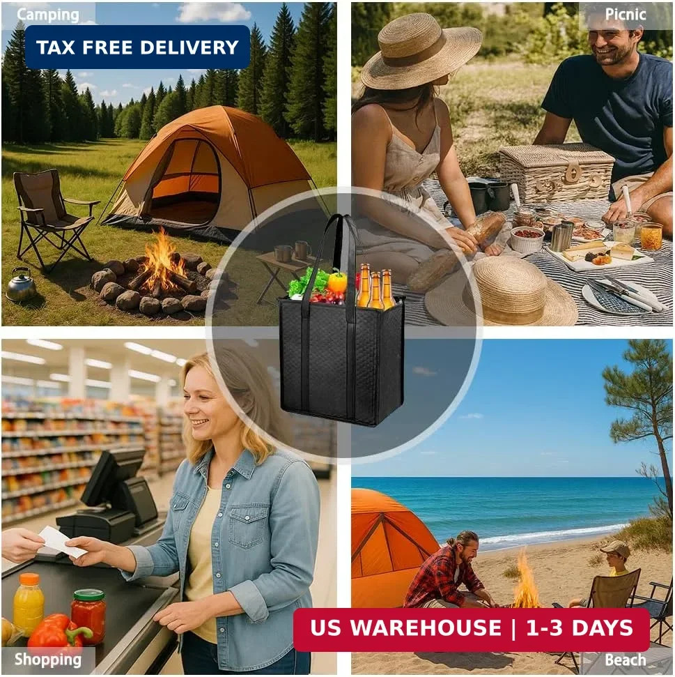 18L Insulated Grocery Bags with Zipper, Reusable Thermal Cooler Tote Bag for Hot