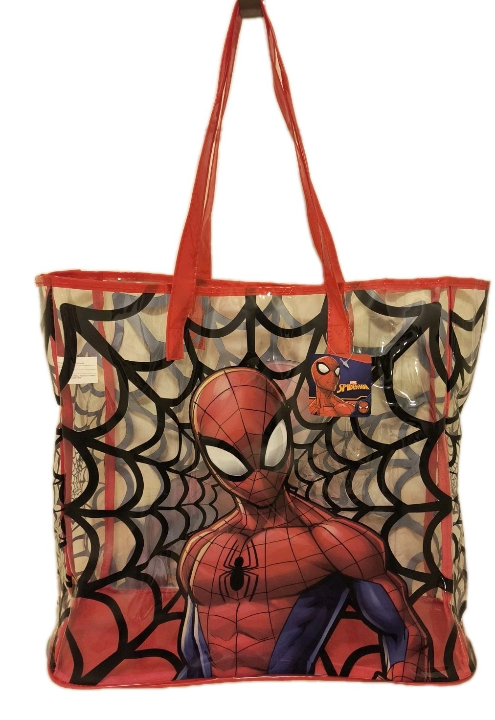Marvel SPIDERMAN🕷 XL TRANSPARENT Red Reusable Tote/Shopping/Gift Bag🆓Shipping!