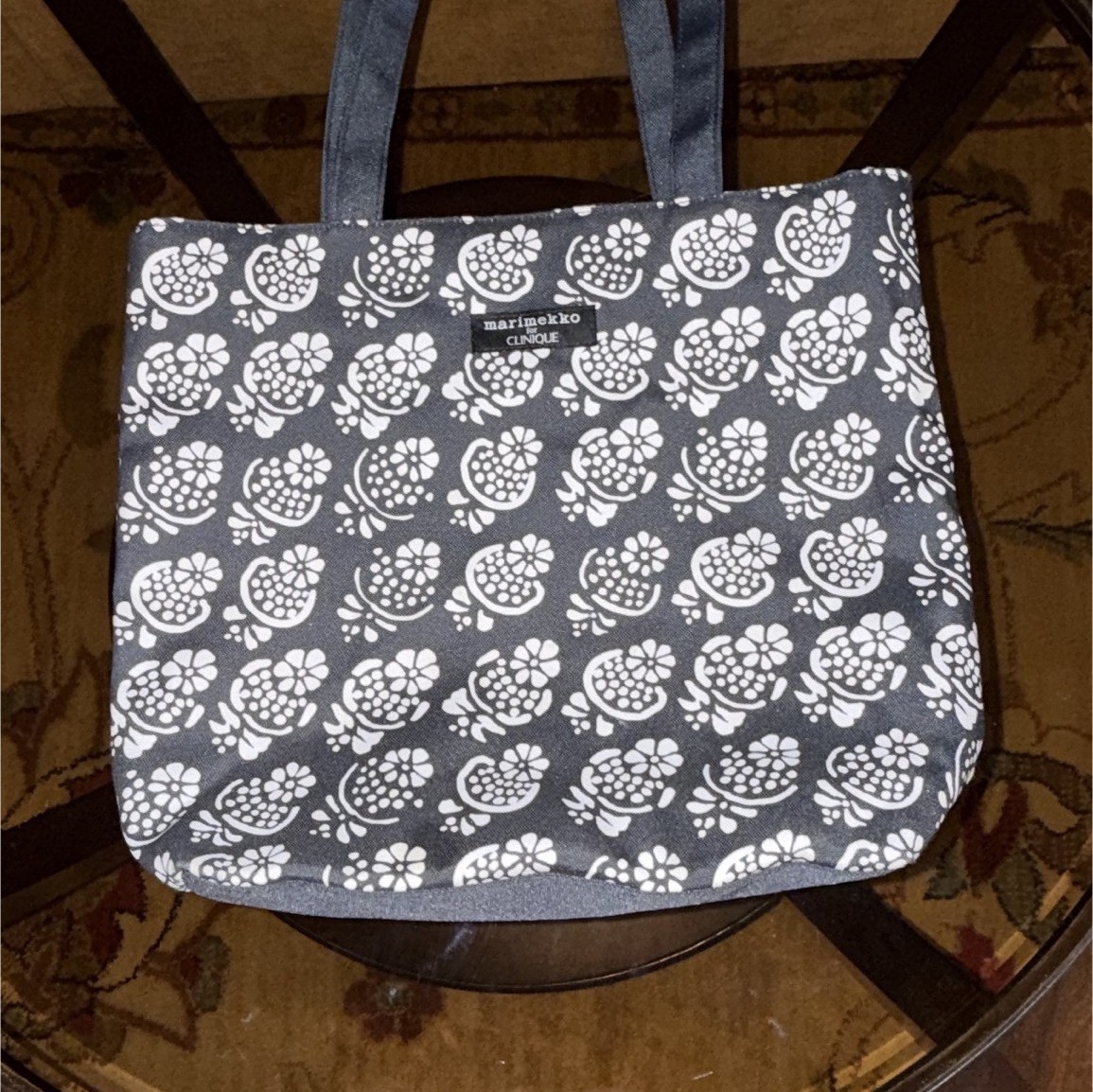 Marimekko for CLINIQUE Reusable Floral Tote Bag Gray/White 16x14x4 in