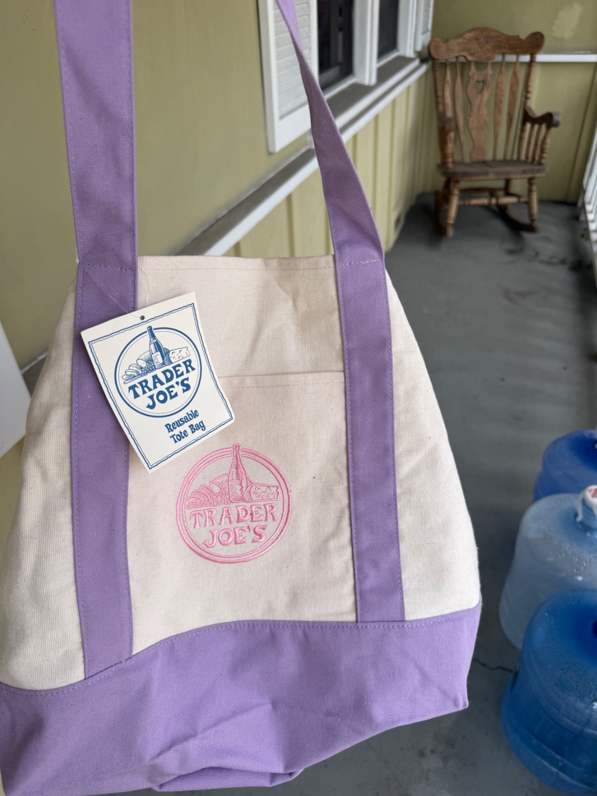 Trader Joe’s brand new large tote, bag, white and lavender