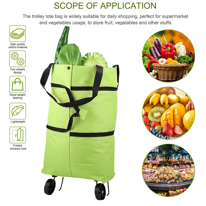 2 In1 Women Foldable Shopping Cart Bag Portable Shopping Trolley Bag With Wheels