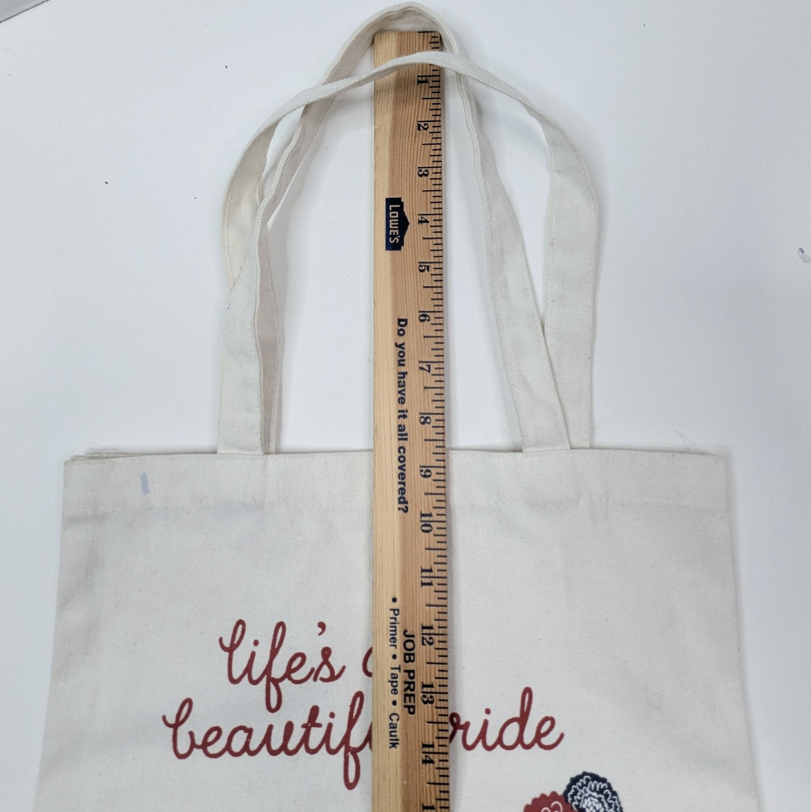 Life Is Beautiful Tote Bag Cotton Beige Red Black Neutral Shopping Festival