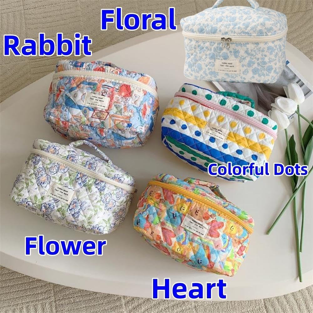 Fcteap Makeup Bag Travel Essentials Quilted Cosmetic Large, Colorful Dots