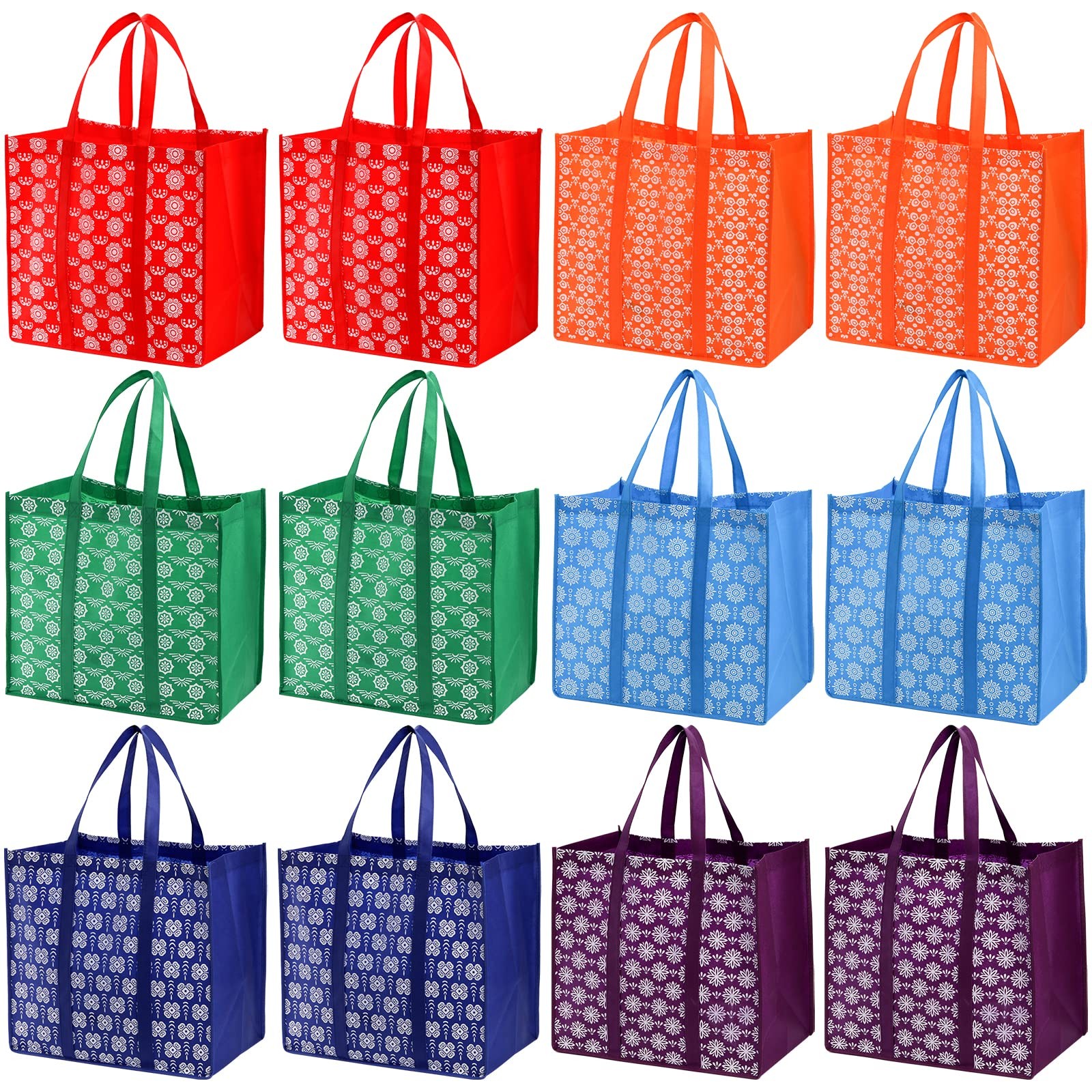 Large Foldable Shopping Tote Bags Reusable Grocery Clothes 6 Colors 12 Pack