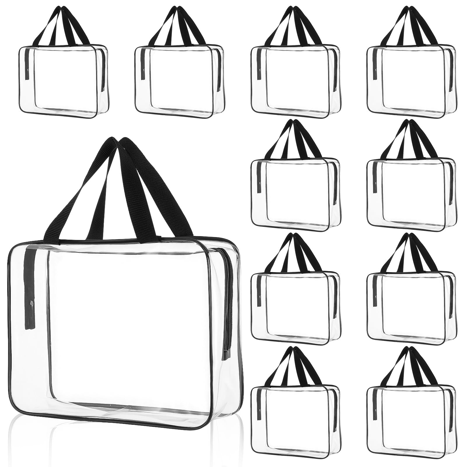 AojSup 10 Pack Large Clear Toiletry Cosmetic Bags with Zipper and Transparent