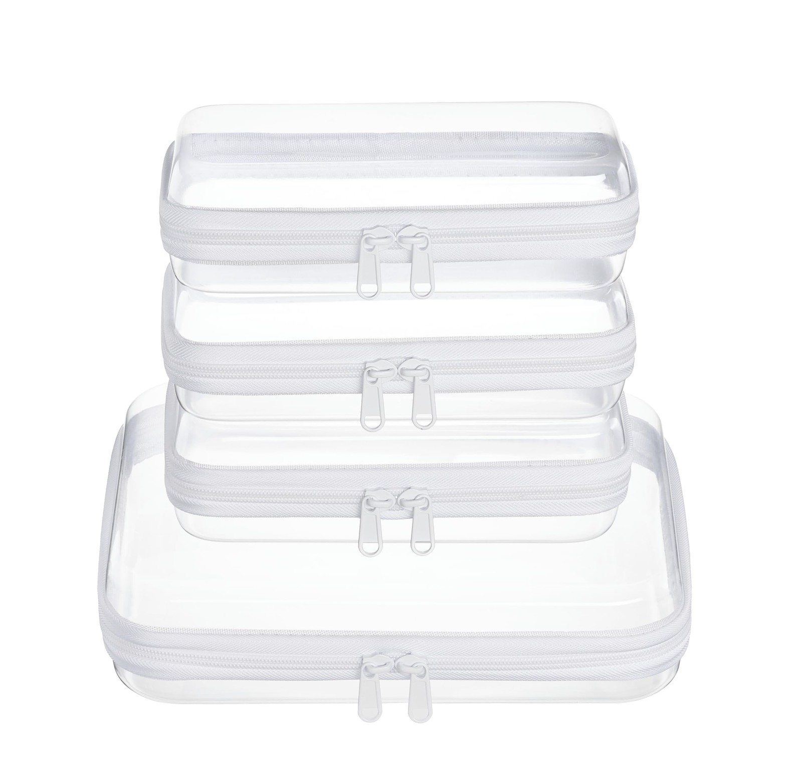 WELPIRT 4 pcs Clear Zipper Pouches,Hard Shell Case, M+3S, White
