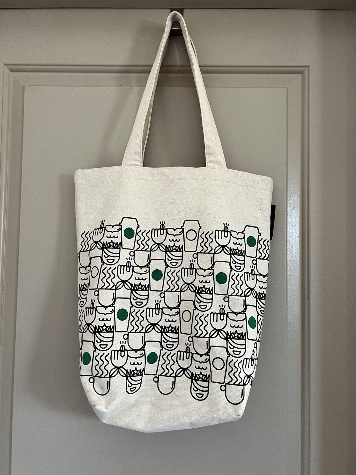 Starbucks Canvas Tote Bag Reusable Shopper Cream Black Graphic Coffee Cup Design