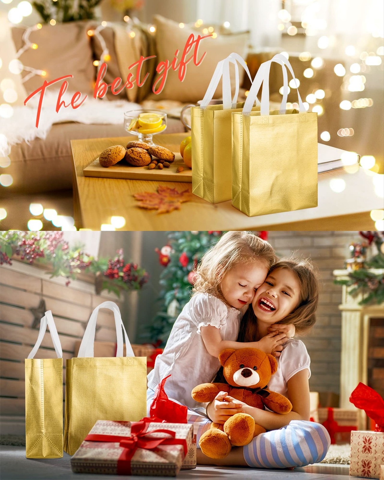 80 Pieces Gift Bags Set Glossy Reusable Tote Handle Grocery Wedding Easter Gold