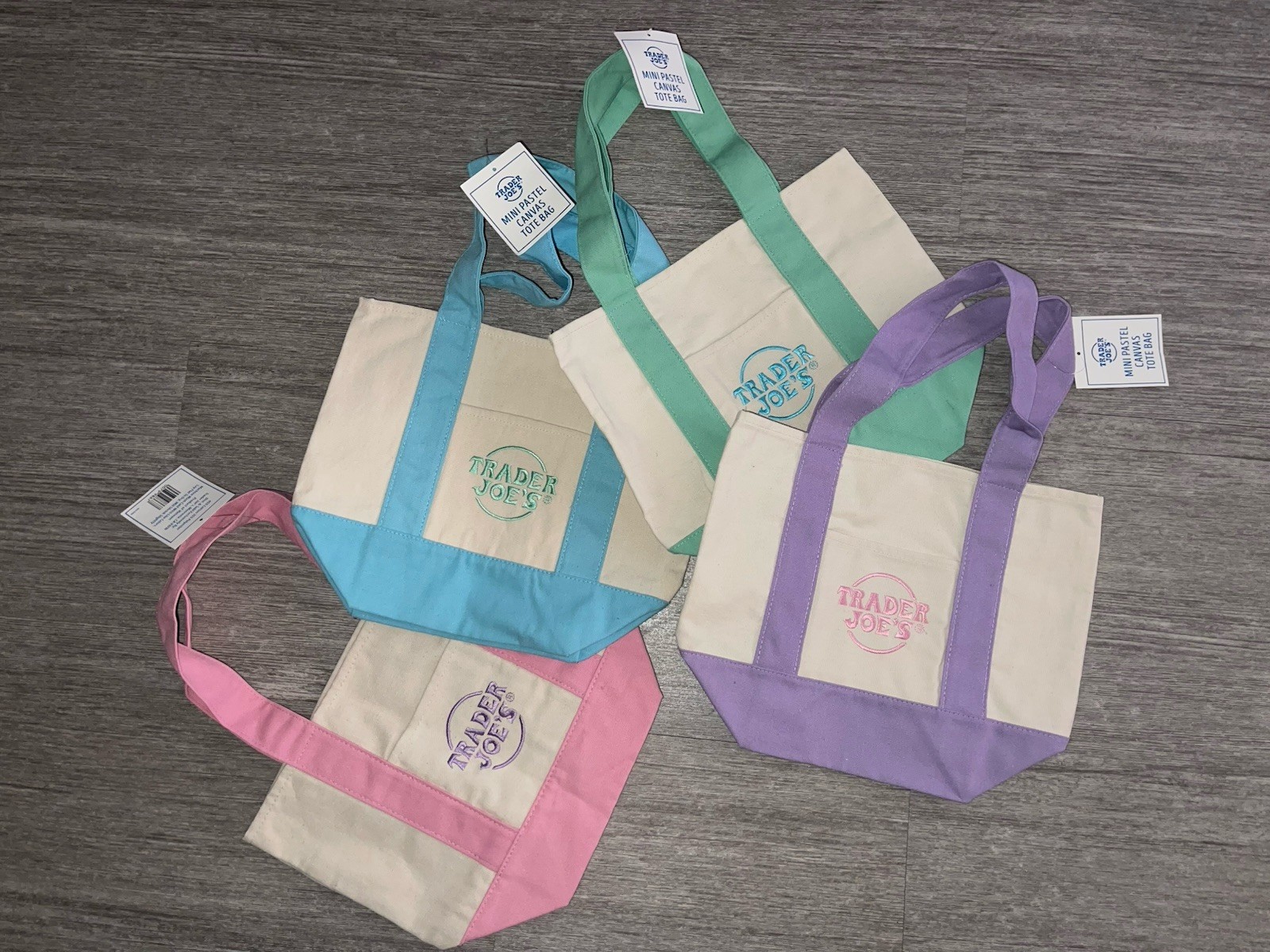 Trader Joe’s Mini Pastel Canvas Tote Bags Foldable Color Block Set of 4 Small