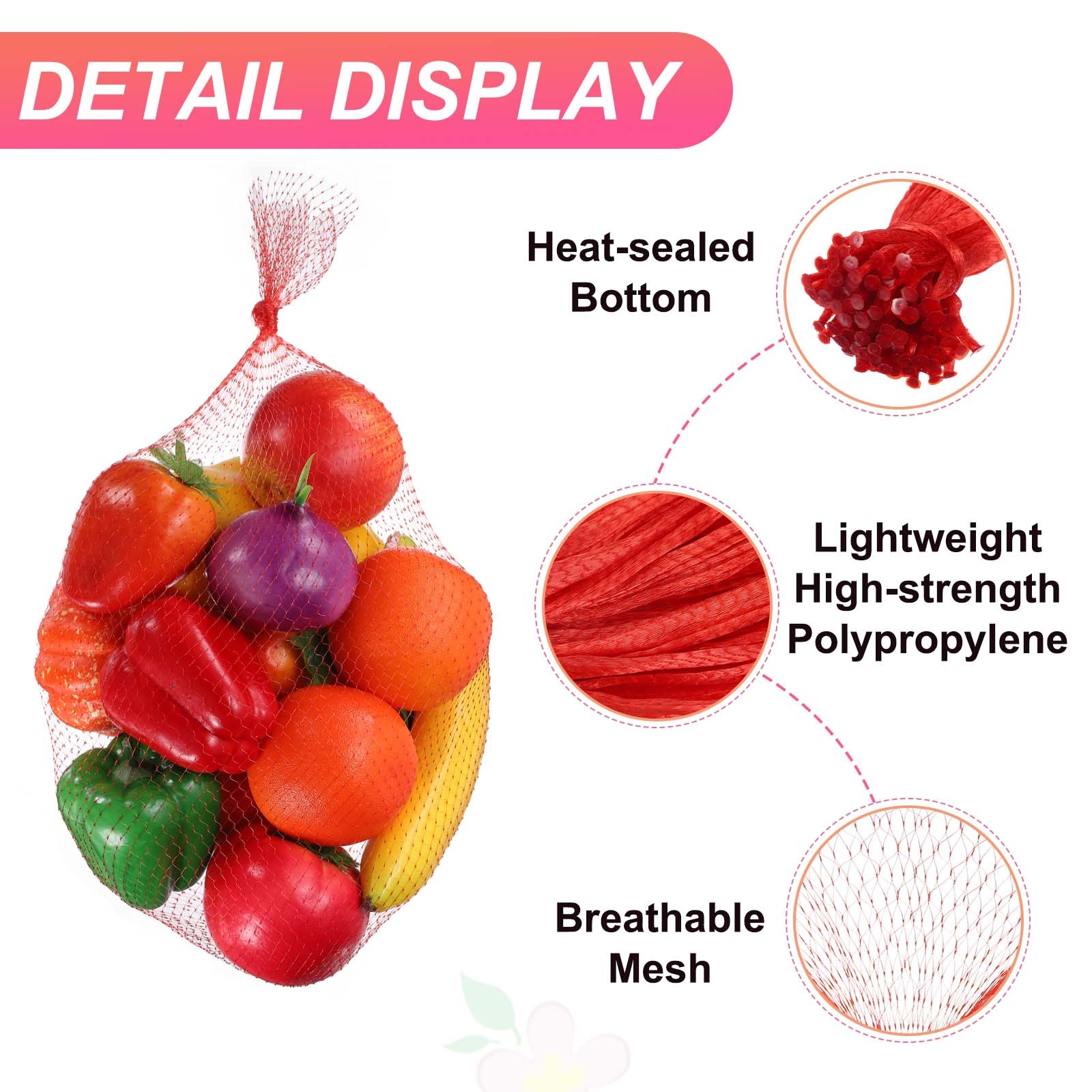 100Pcs Reusable Mesh Produce Bags, 23.6 Inches Hatching Bags, Red