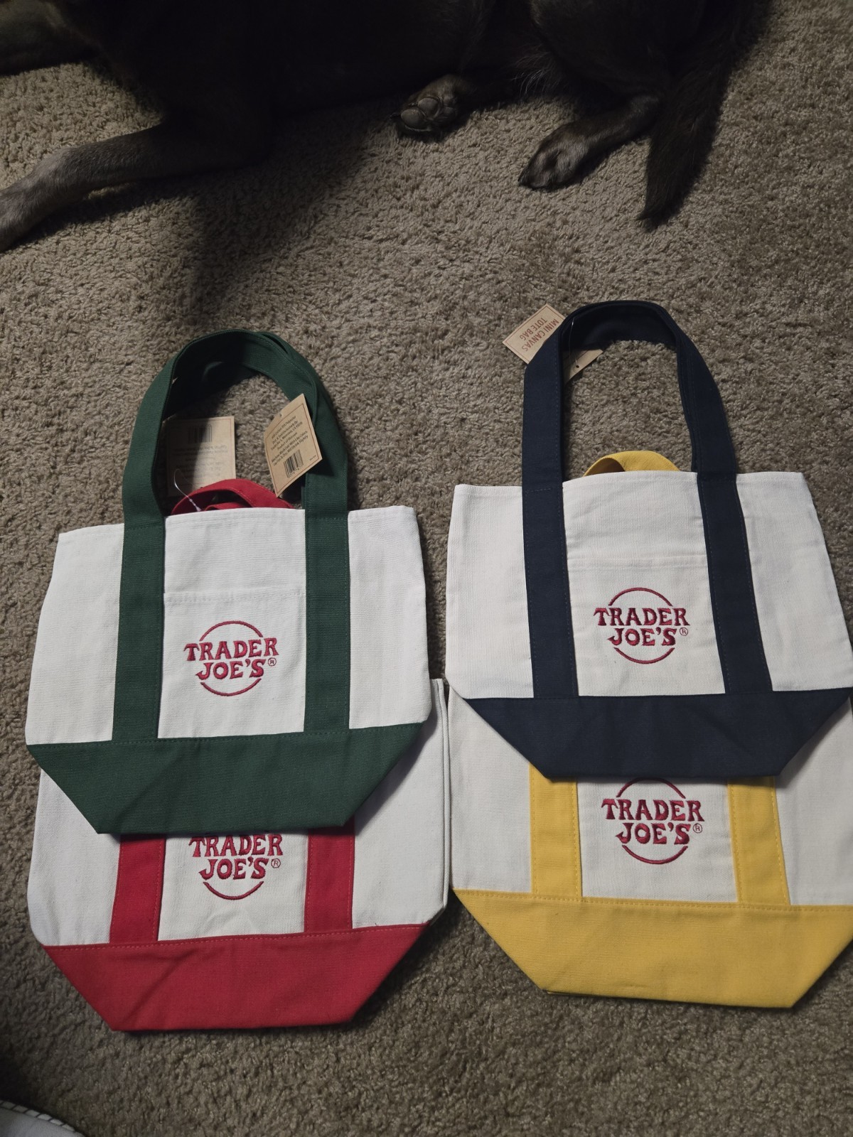 Trader Joe’s Mini Canvas Tote Bags Set of 4 Multicolor New w/ Tags
