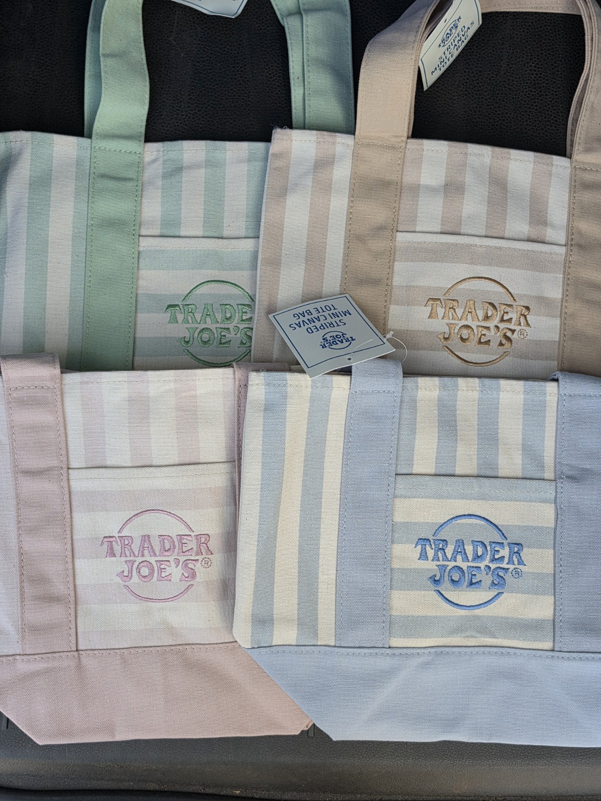 4 Set Of Trader Joe’s Mini Pastel Stripe Canvas Tote Bag Limited Edition