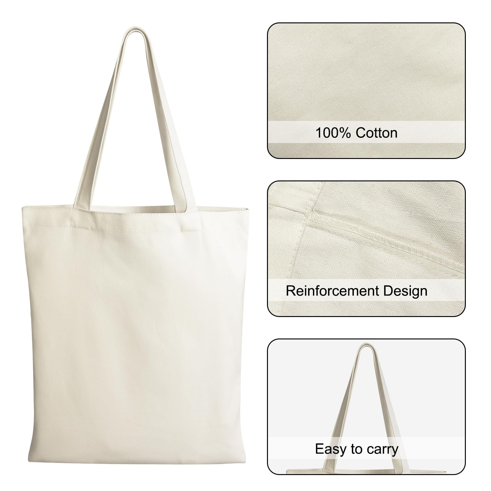 6 PCS Canvas Tote Bag, 14×16 Inches Reusable Cotton Tote Bags with Handles, H…