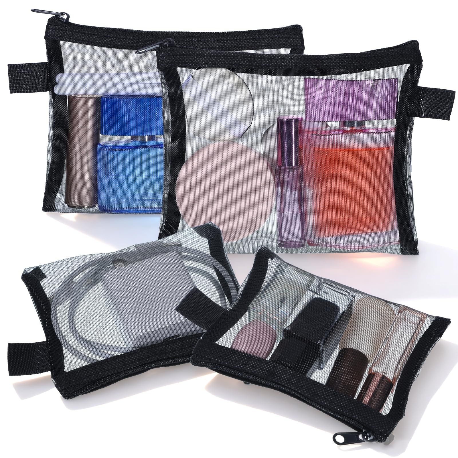 4 Pcs Small Mesh Makeup Bag with Zipper Mini Cosmetic Bags for Black