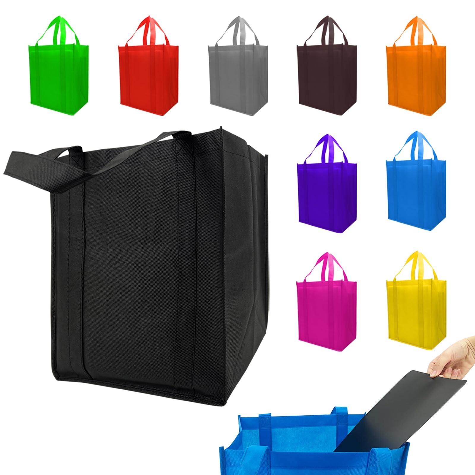 10 PCS 14.9×12.6×9.4 Inch Reusable Shopping Grocery Tote Bags Hold 50 Lbs