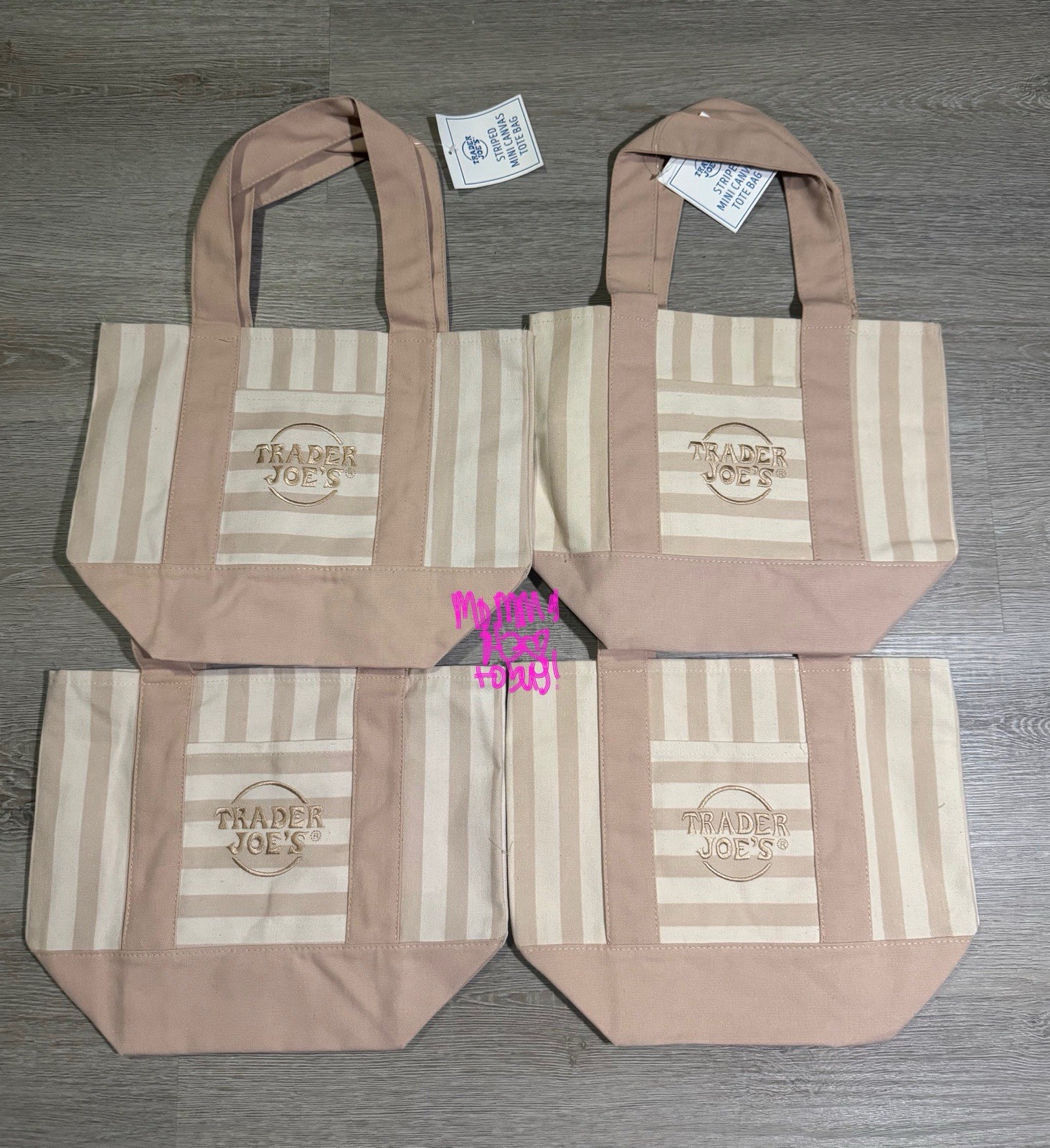 Trader Joe’s Mini Stripe Canvas Tote Bag Limited Edition Set Of 4 – All Beige