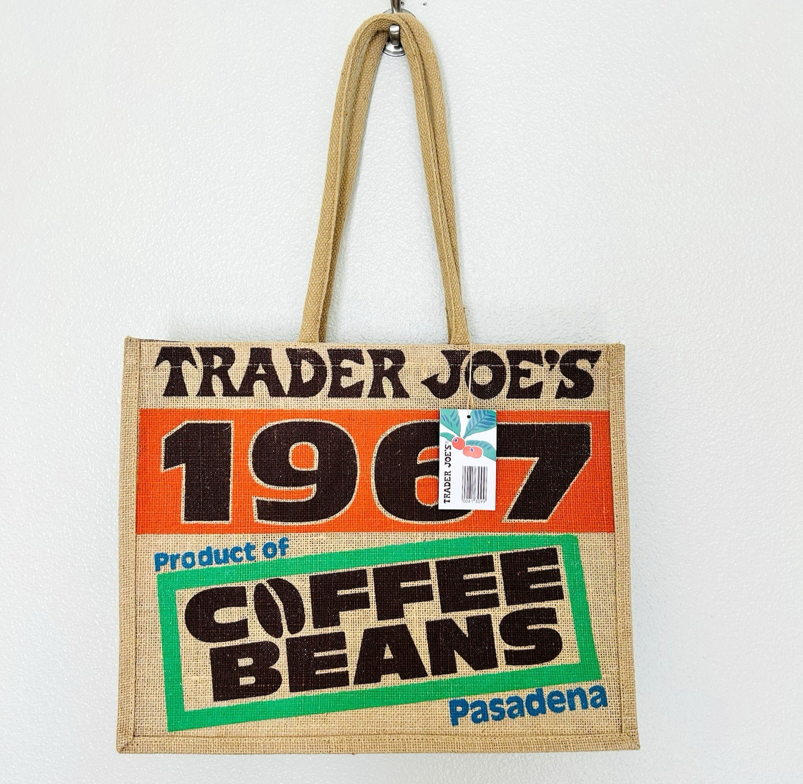 Trader Joe’s Coffee Beans 1967 Burlap Jute Shopper Tote Bag Pasadena New/w Tag