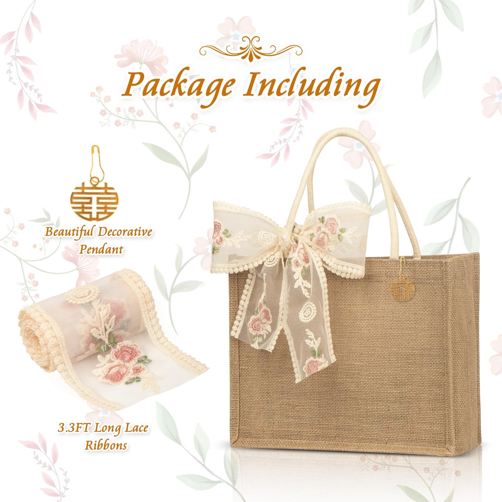 Burlap Jute Tote Bag 13x9x5 Inch PE Lined Water Resistant Interior Gift Bag