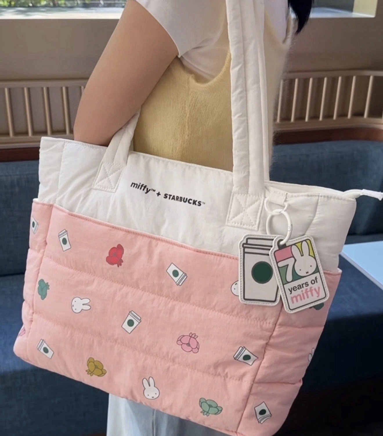 Starbucks Korea 2025 Miffy Puffer Tote Bag Large Pink Limited