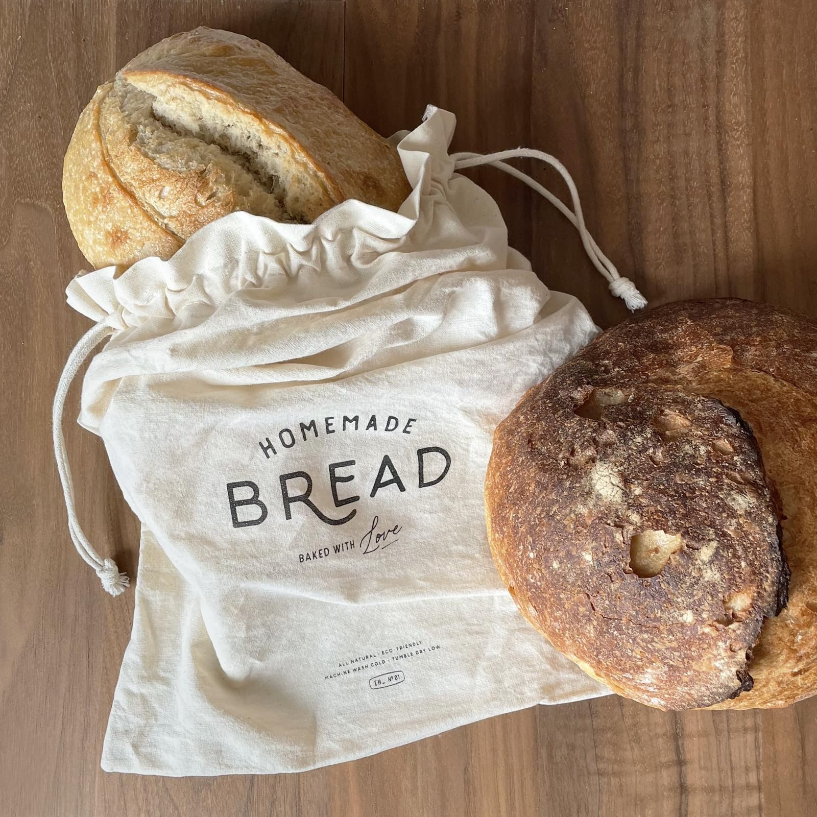 All Natural Linen Bread Bags (Set of 2): Unbleached, Reusable One Size, brown