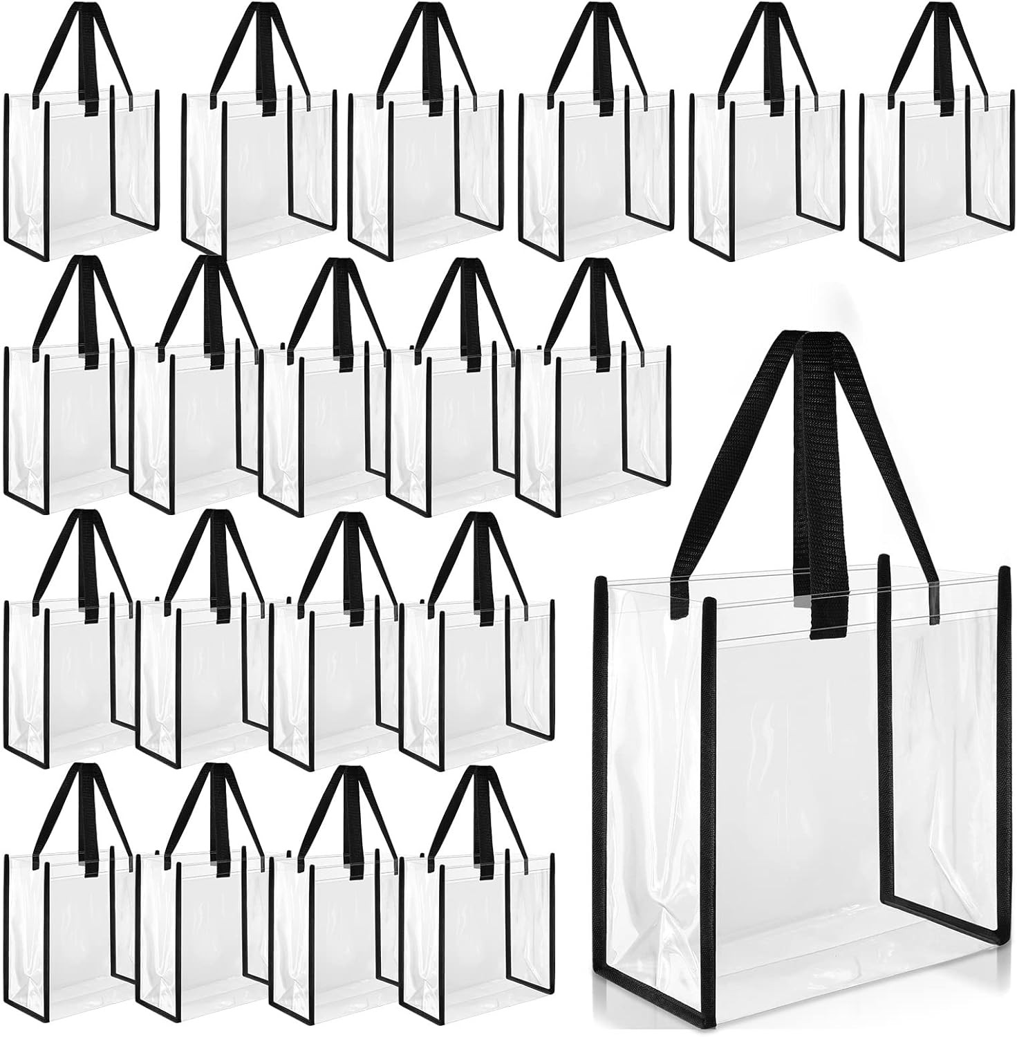 20 Pack Clear Tote Bags Bulk 12 X 12 X 6 PVC Plastic Tote Bag with Handles for S