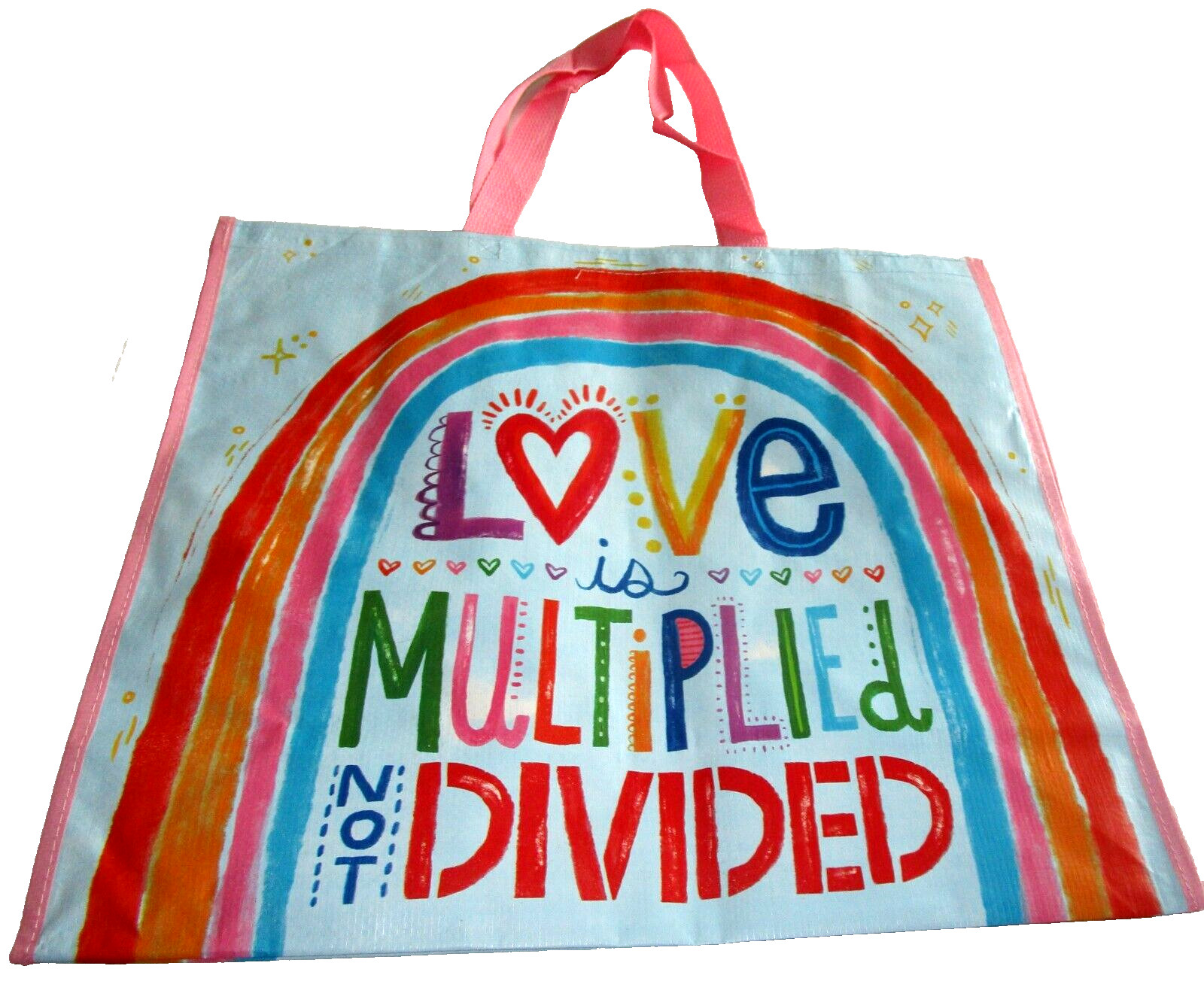 Reusable Tote Bag ~ 19″ X 18″ X 8″ ~LOVE IS MULTIPLIED NOT DIVIDED ~ HomeGoods