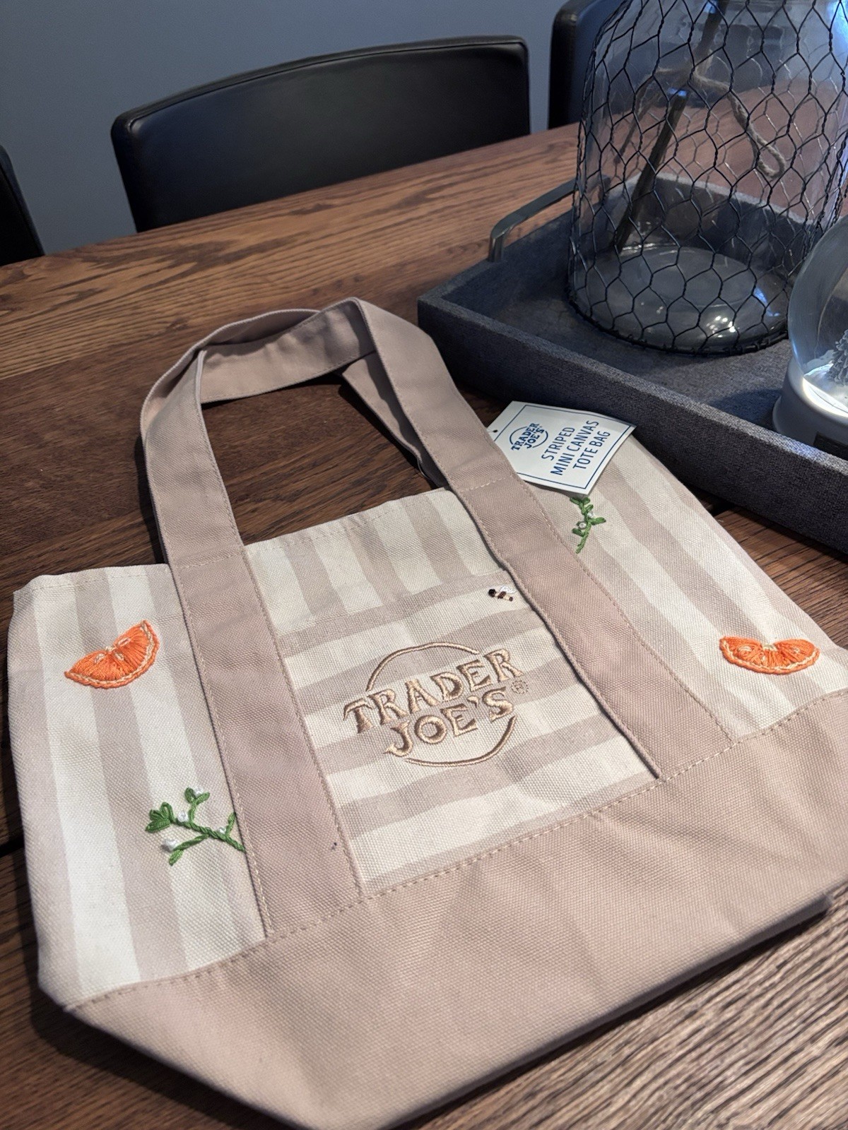 Trader Joe’s Small Striped Beige Brown Cotton Reusable Tote Bag 10x6x4 in