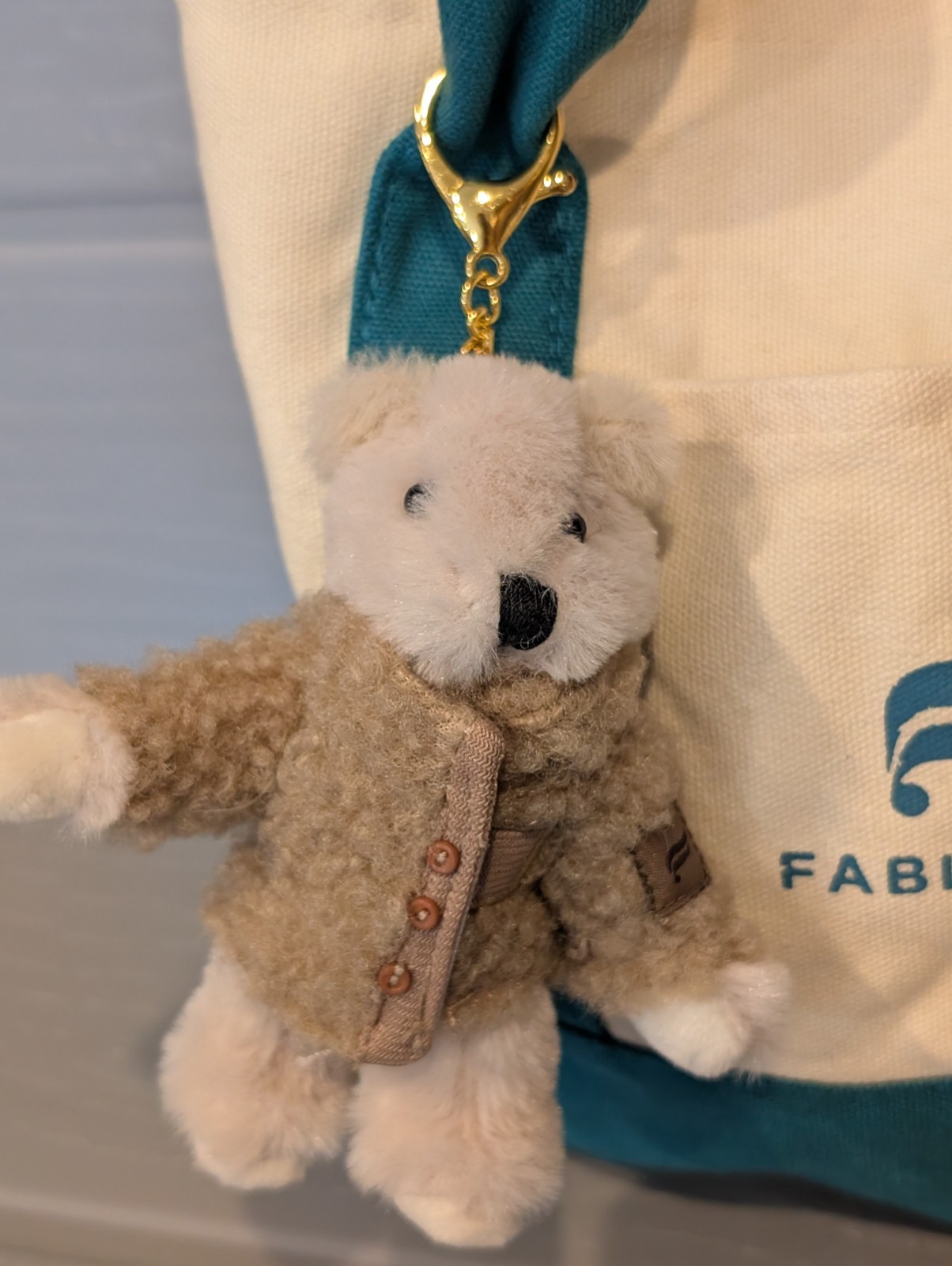 Fabletics Reusable Canvas Tote Bag With Fabletics Plush Bear Bag Charm
